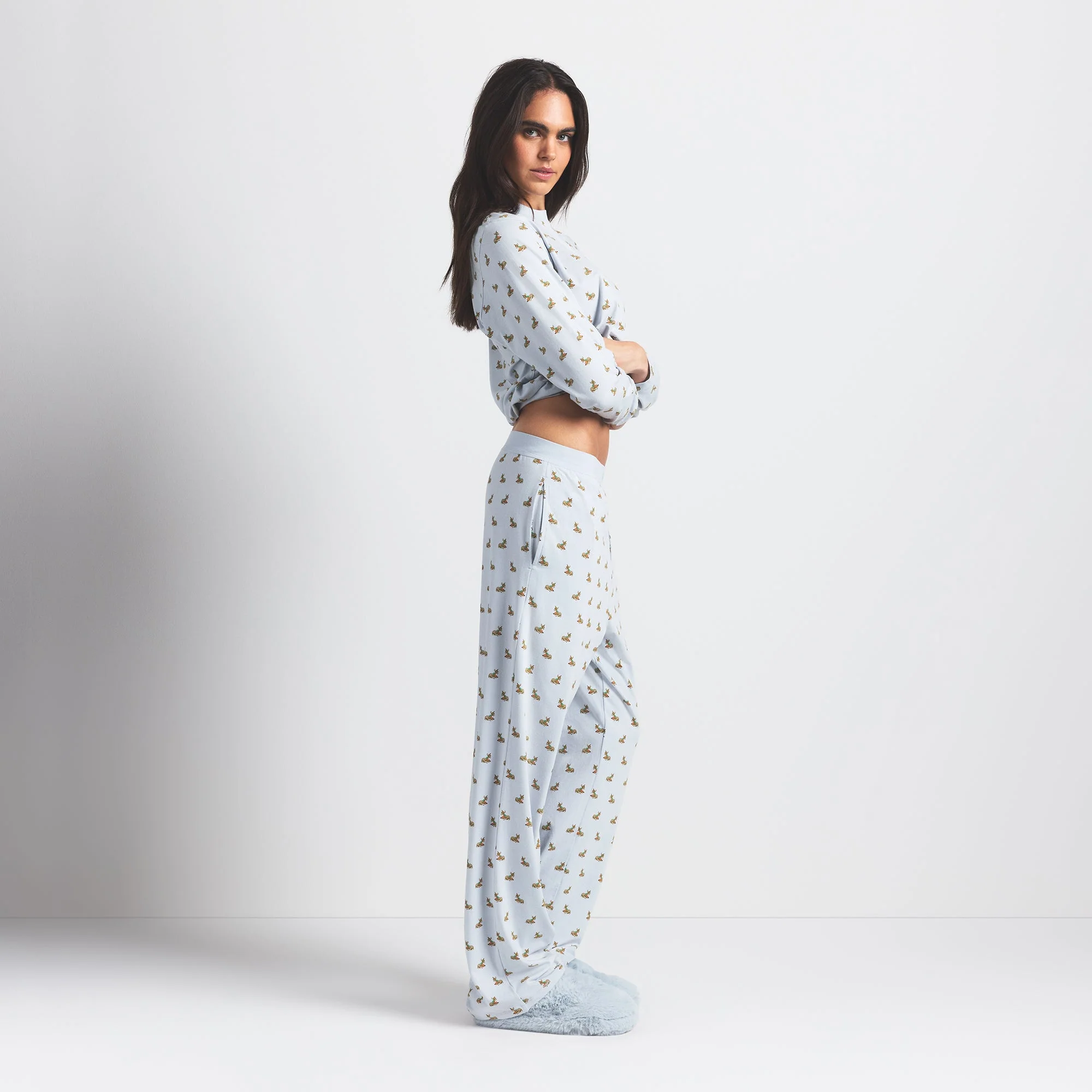 BOYFRIEND LONG SLEEVE T-SHIRT AND LOOSE PANT SET | ZEN BLUE BABY DEER PRINT - Image 3