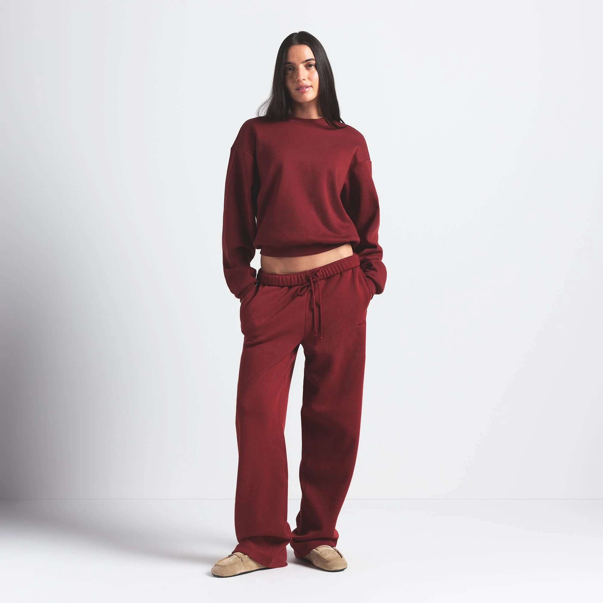COTTON FLEECE CLASSIC STRAIGHT LEG PANT | MERLOT - Image 5