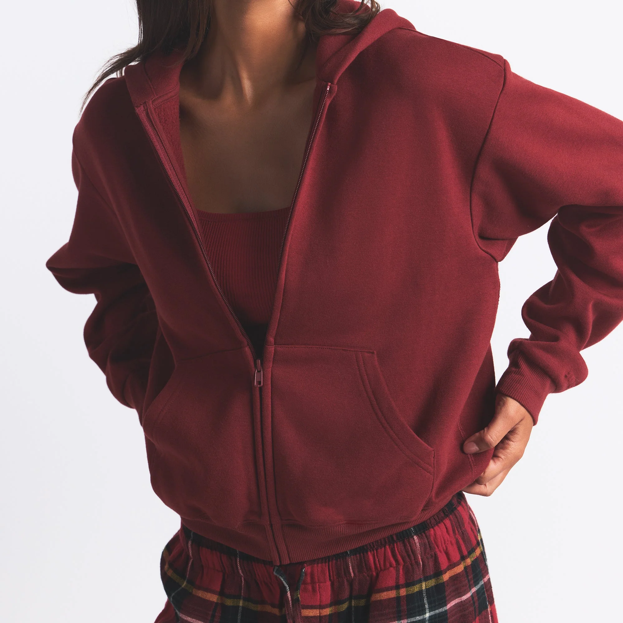 COTTON FLEECE CLASSIC ZIP UP HOODIE | MERLOT - Image 2