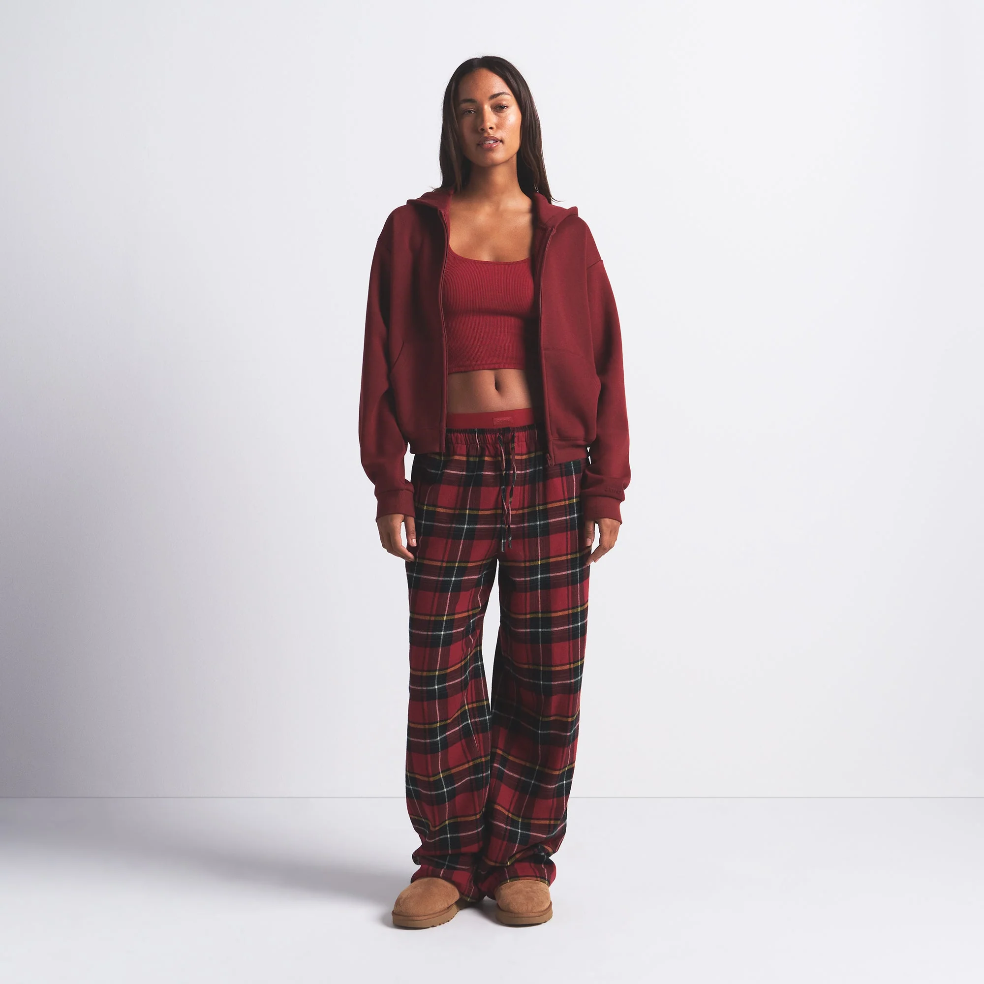COTTON FLEECE CLASSIC ZIP UP HOODIE | MERLOT - Image 3