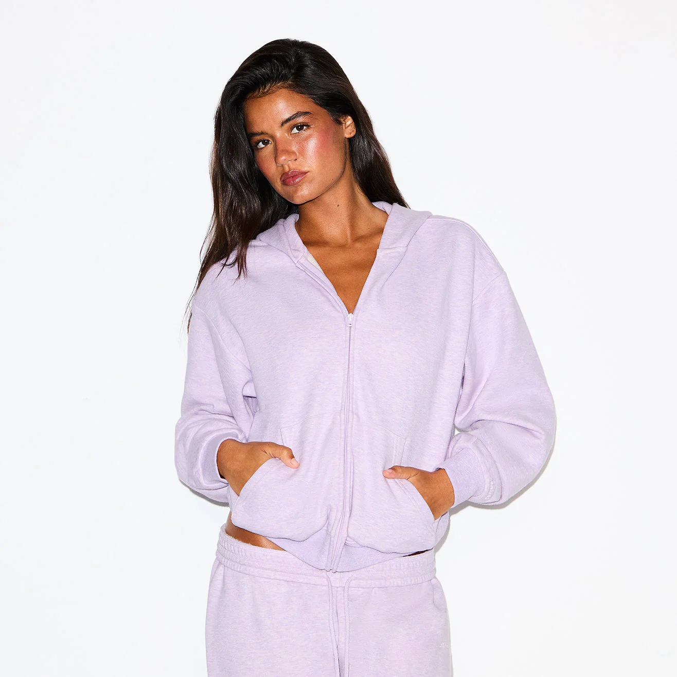 COTTON FLEECE CLASSIC ZIP UP HOODIE | PURPLE HEATHER - Image 4