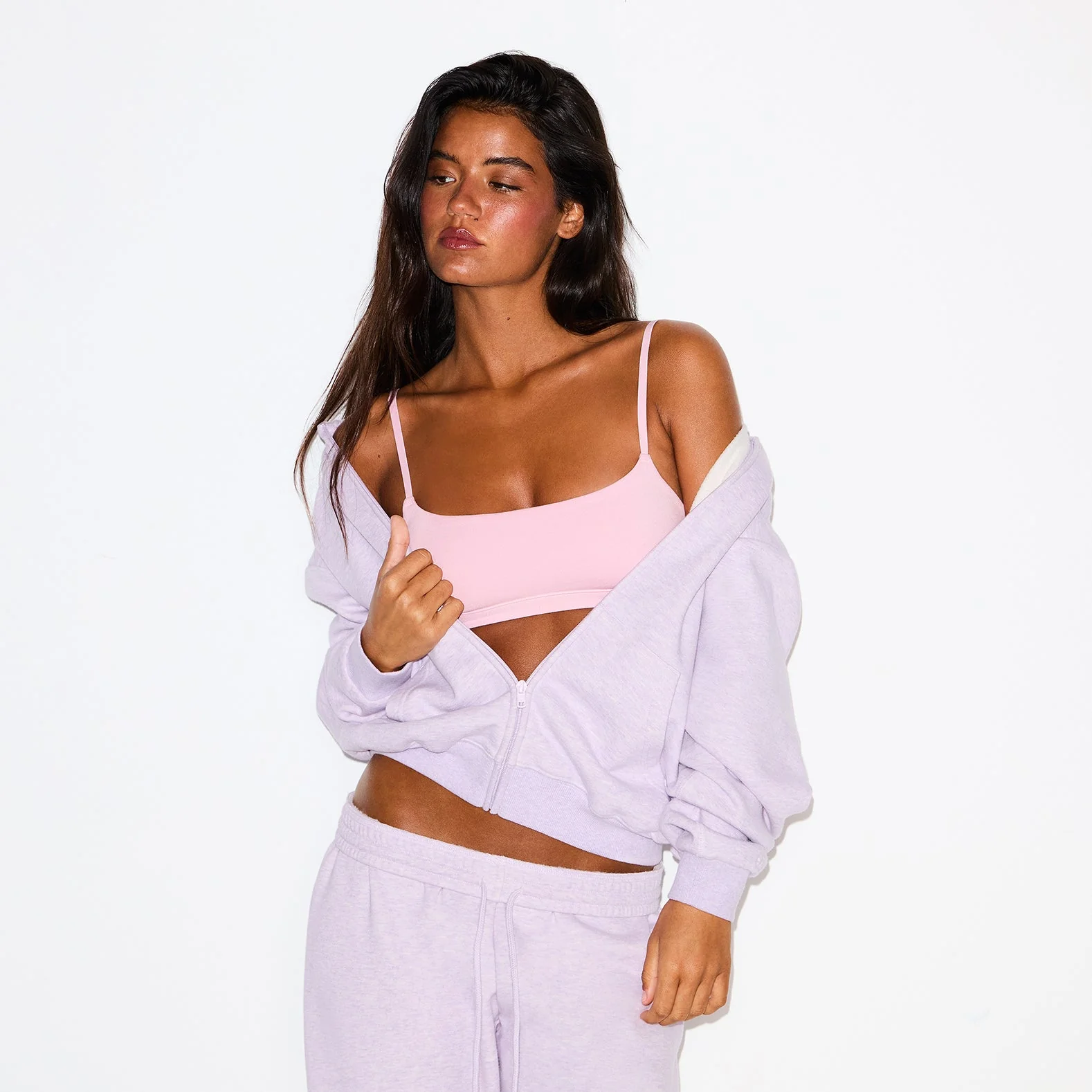 COTTON FLEECE CLASSIC ZIP UP HOODIE | PURPLE HEATHER - Image 5