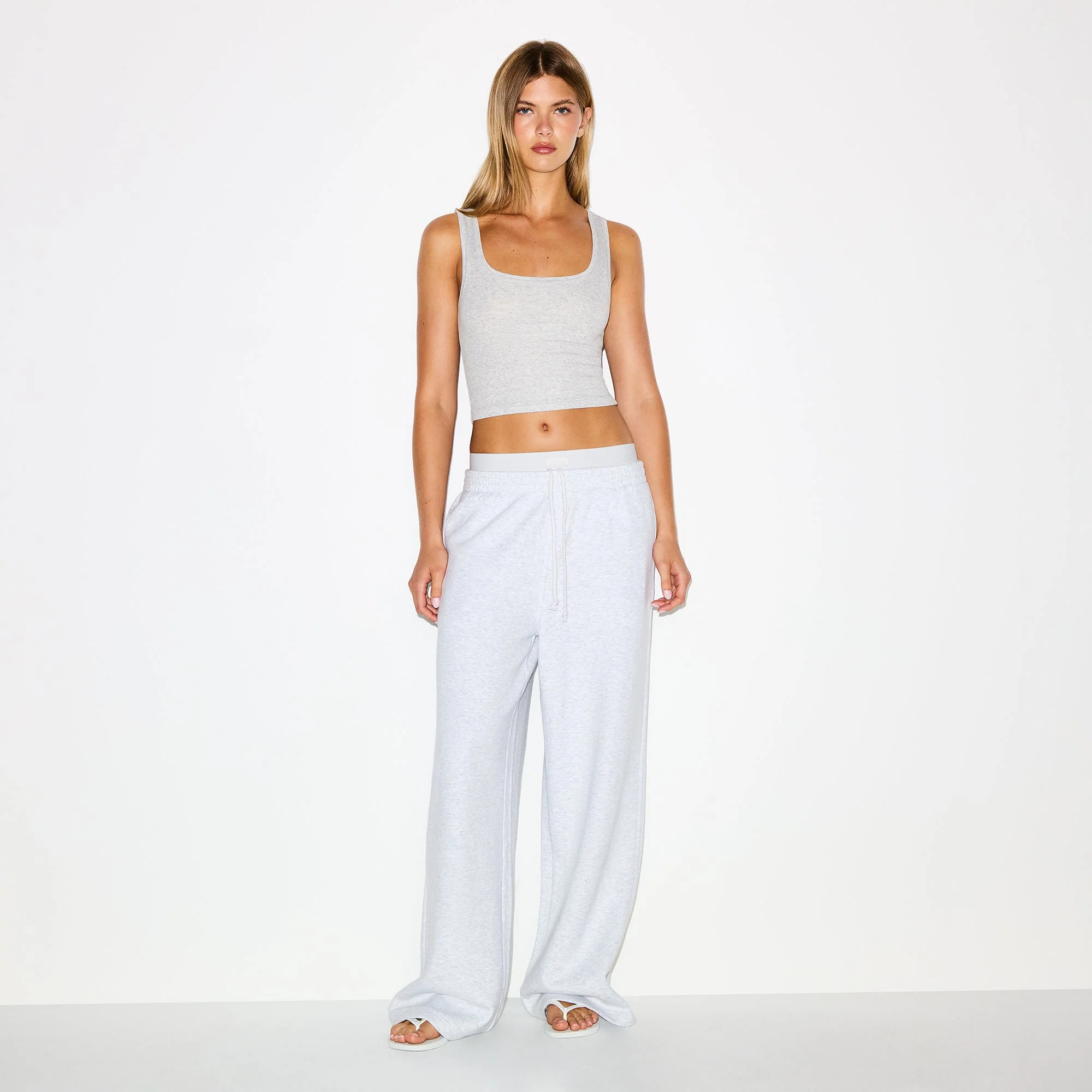 COTTON FLEECE OVERSIZED DOUBLE WAISTBAND PANT | LIGHT HEATHER GREY