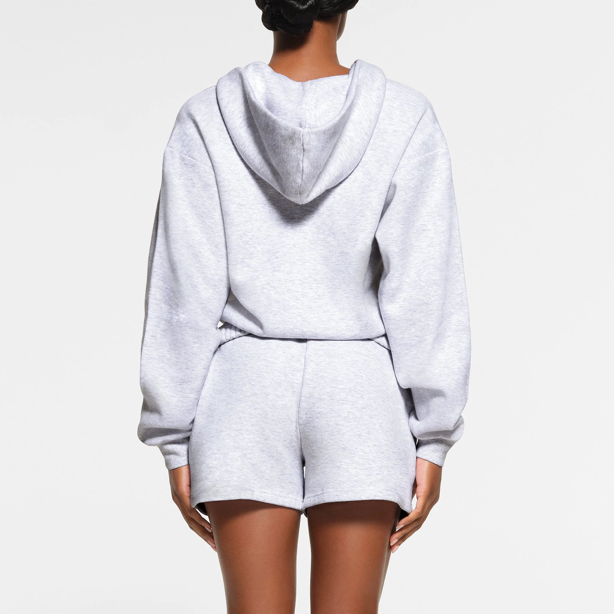 COTTON FLEECE ZIP UP HOODIE | LIGHT HEATHER GREY - Image 3