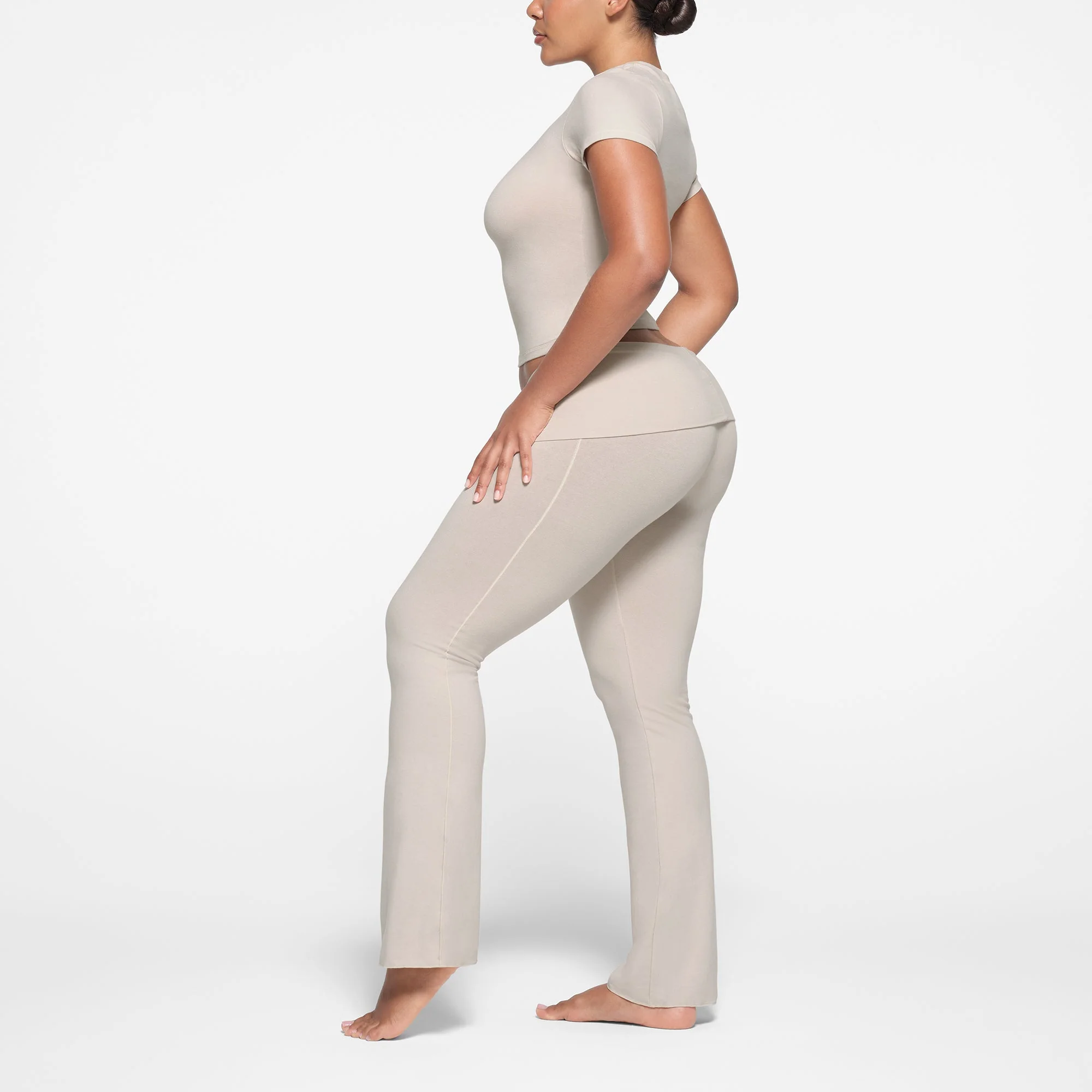 COTTON JERSEY FOLDOVER PANT | STONE - Image 2