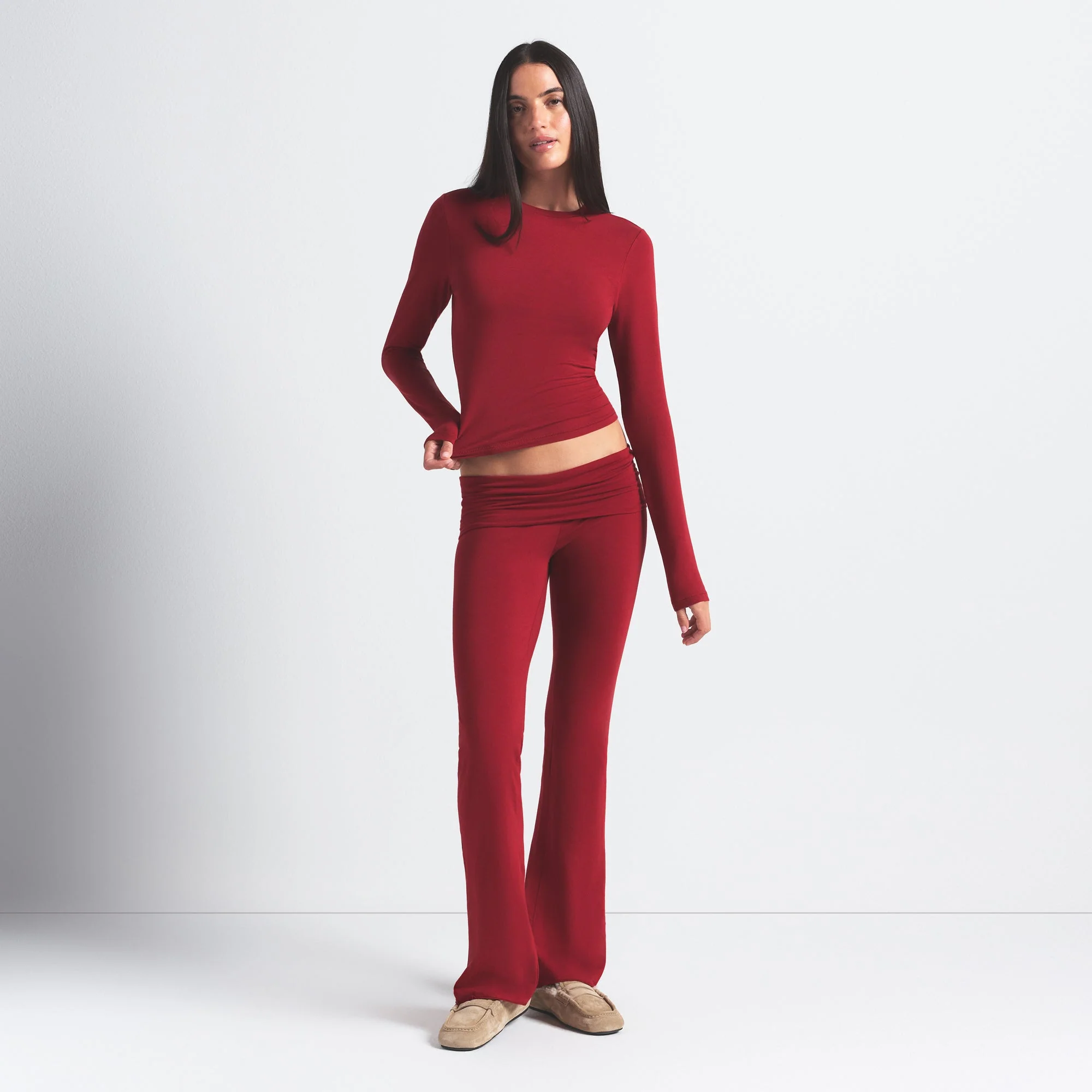 COTTON JERSEY LONG SLEEVE T-SHIRT | BRICK