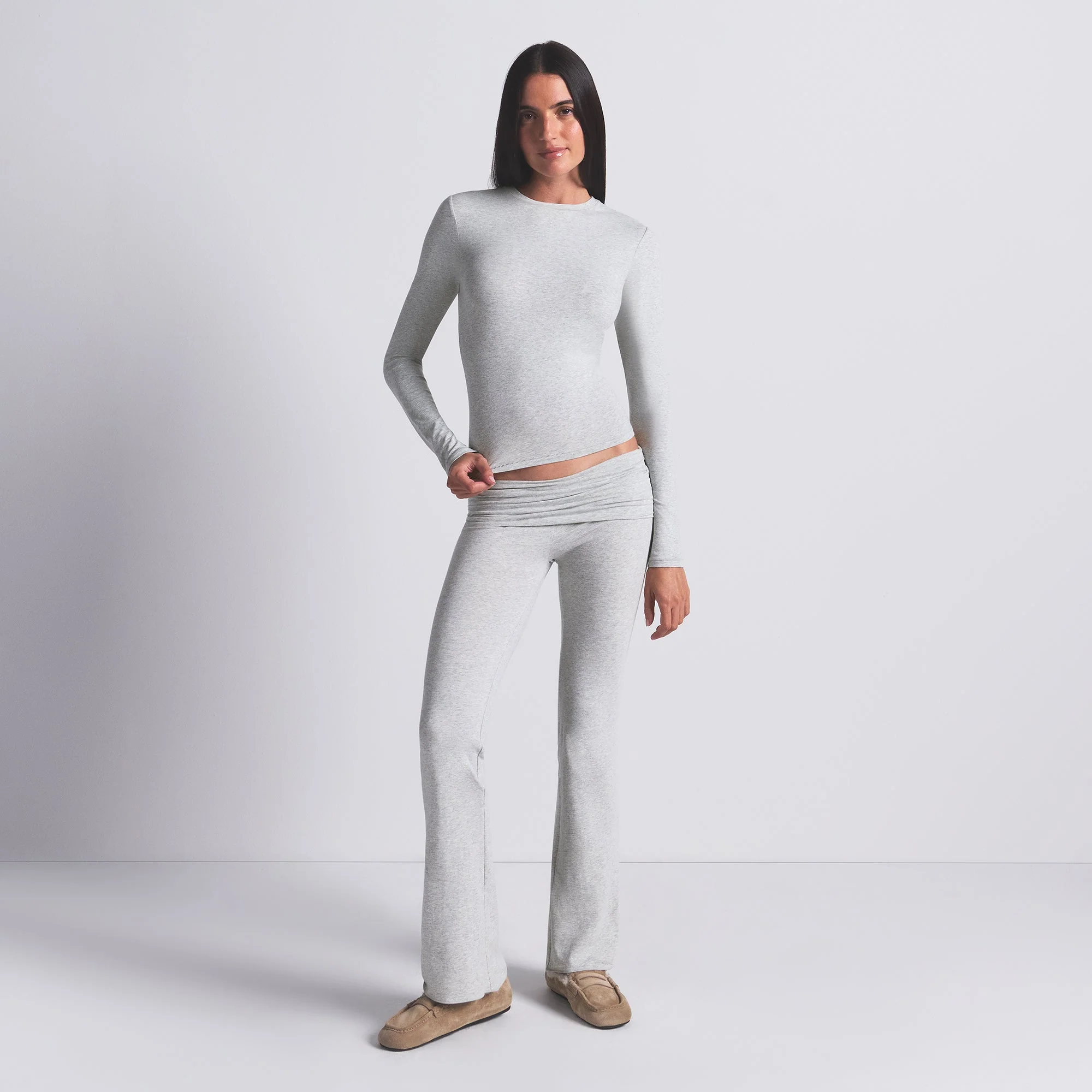 COTTON JERSEY LONG SLEEVE T-SHIRT | LIGHT HEATHER GREY - Image 3