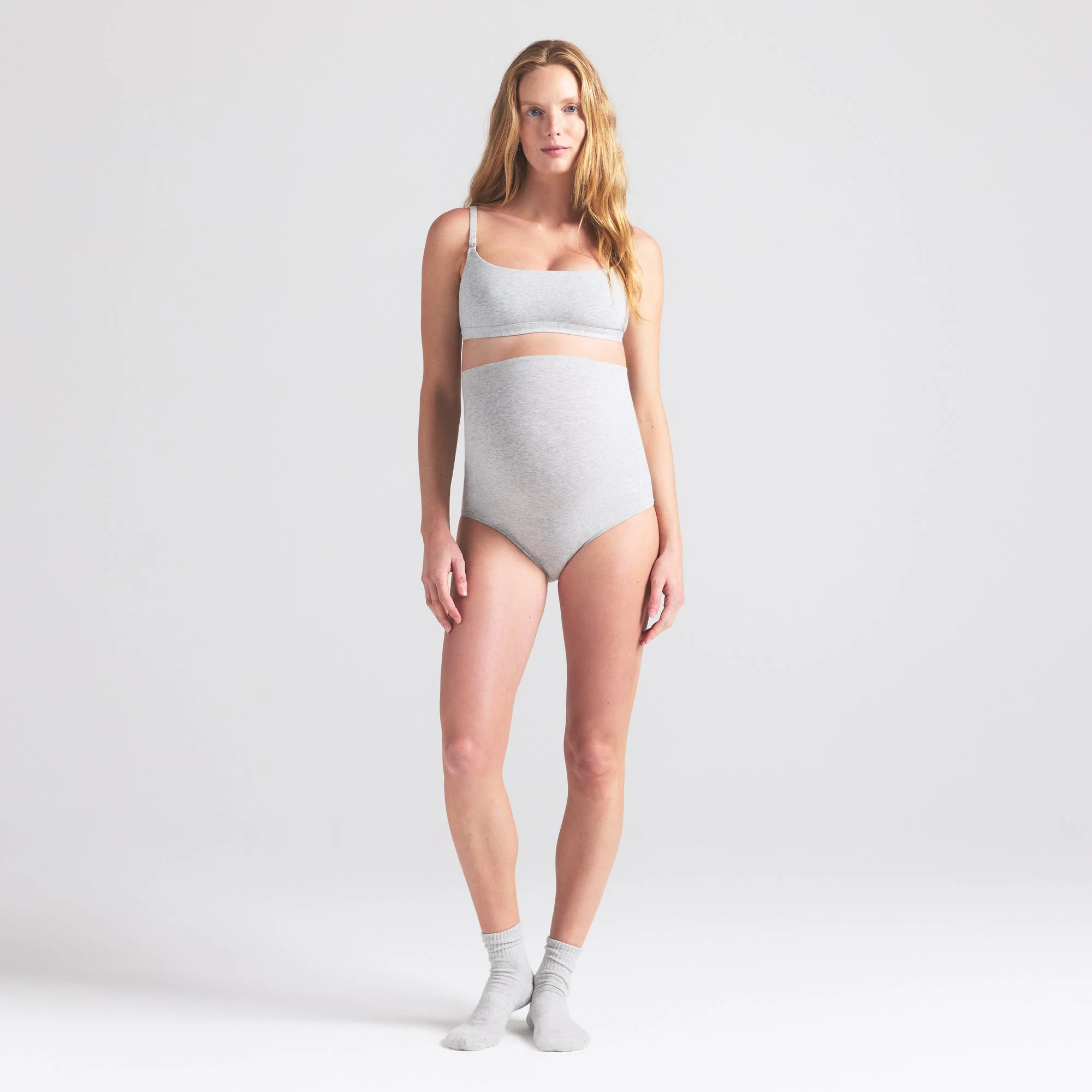 COTTON JERSEY MATERNITY HIGH-WAISTED BRIEF | LIGHT HEATHER GREY - Image 2