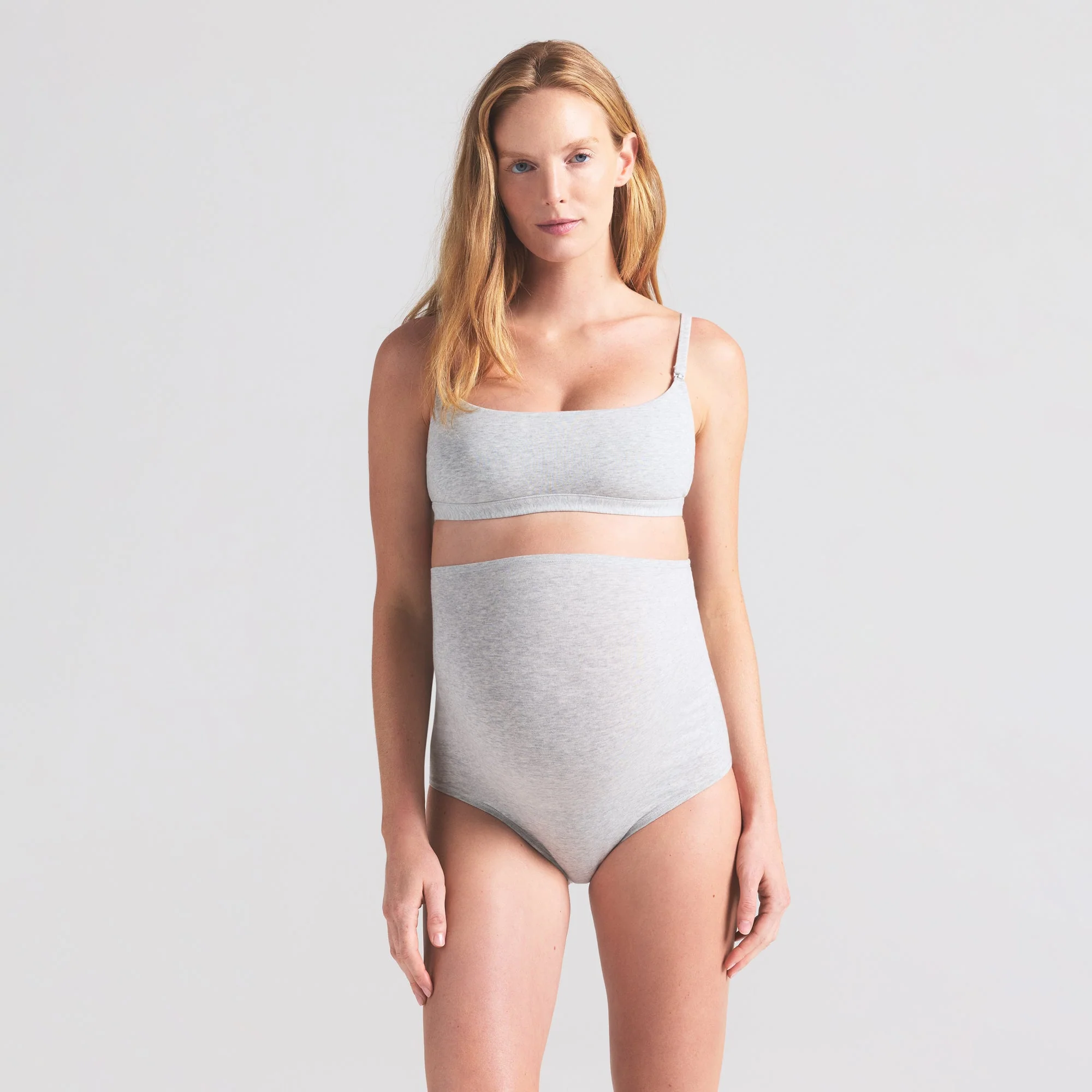 COTTON JERSEY MATERNITY HIGH-WAISTED BRIEF | LIGHT HEATHER GREY - Image 4