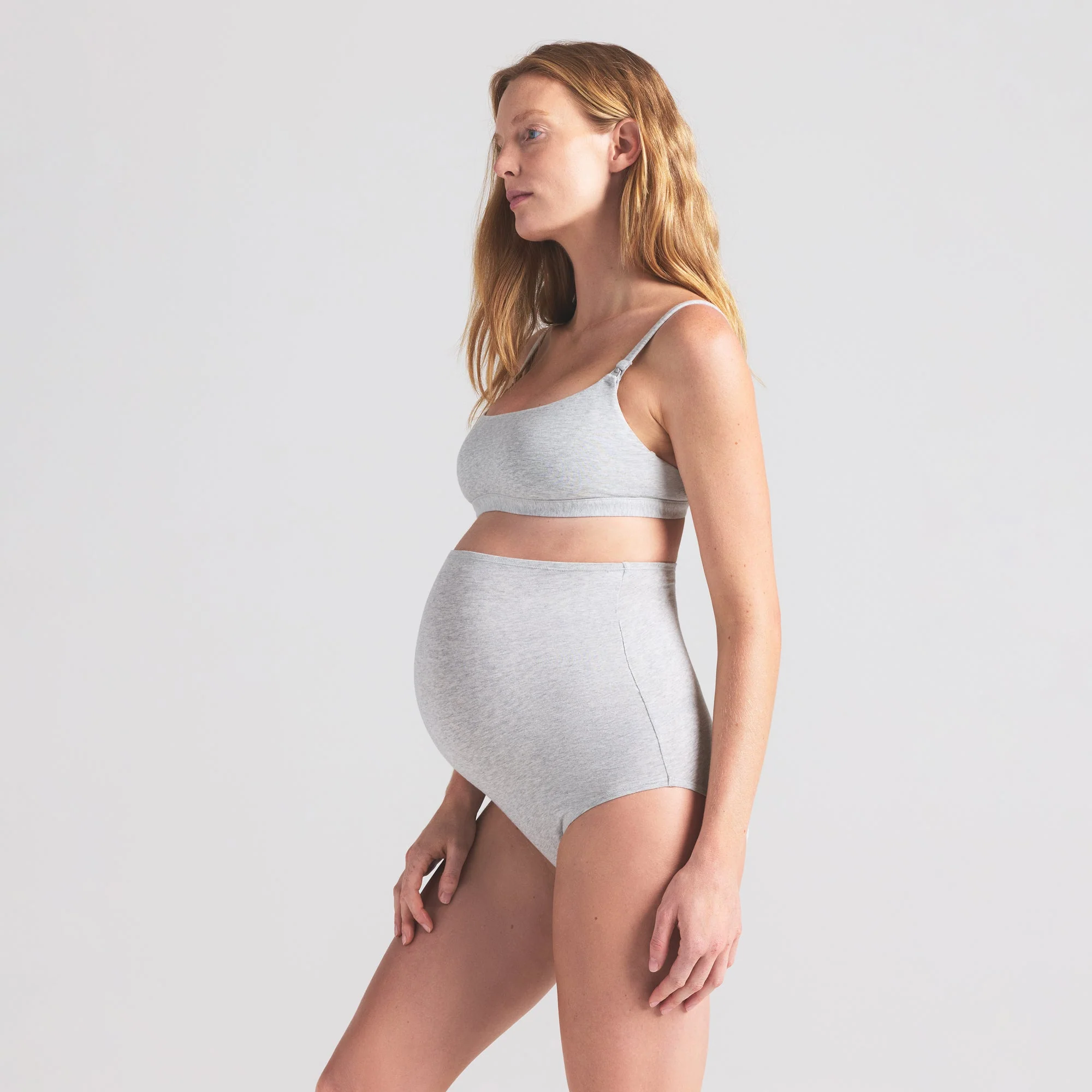COTTON JERSEY MATERNITY HIGH-WAISTED BRIEF | LIGHT HEATHER GREY - Image 5