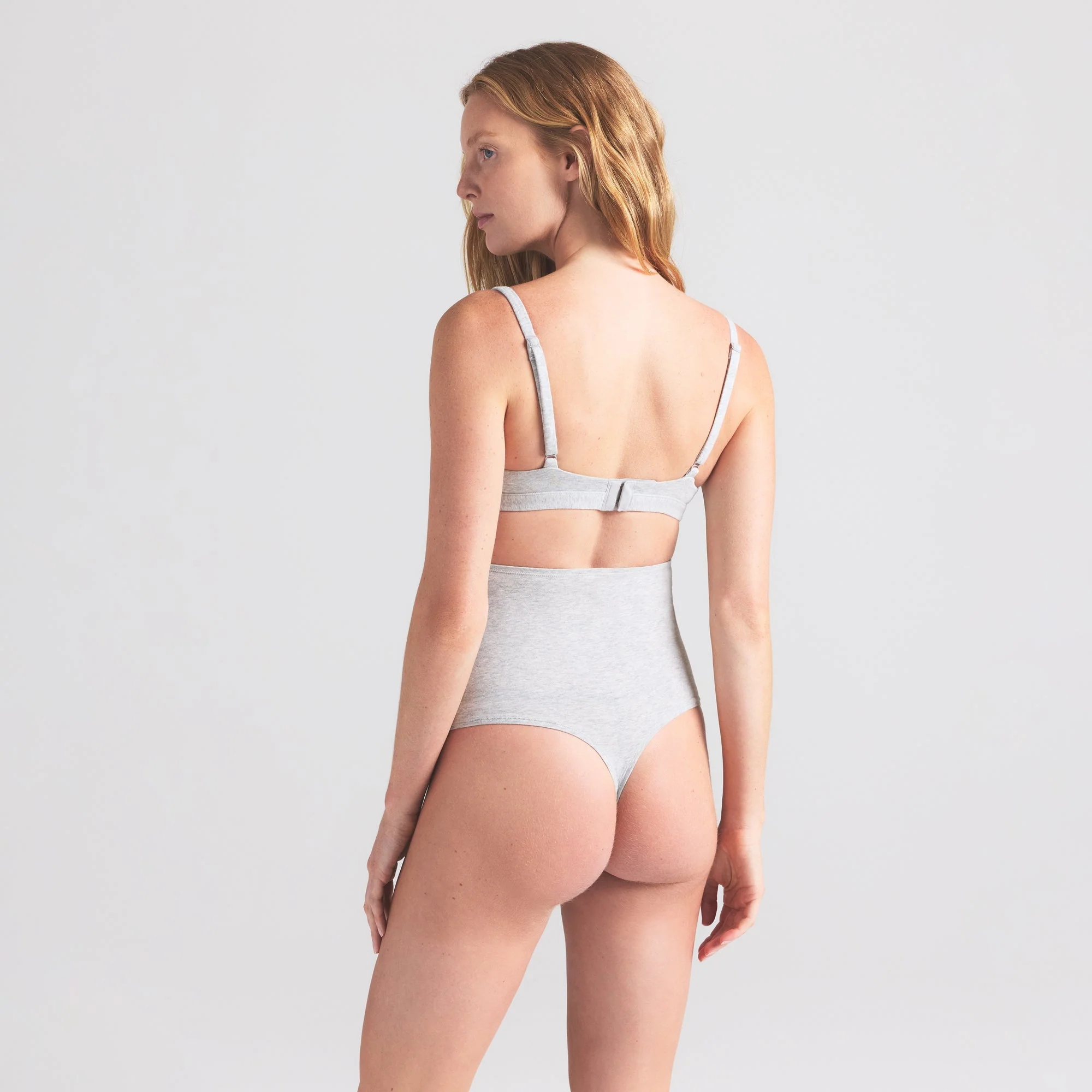 COTTON JERSEY MATERNITY HIGH-WAISTED THONG | LIGHT HEATHER GREY - Image 3