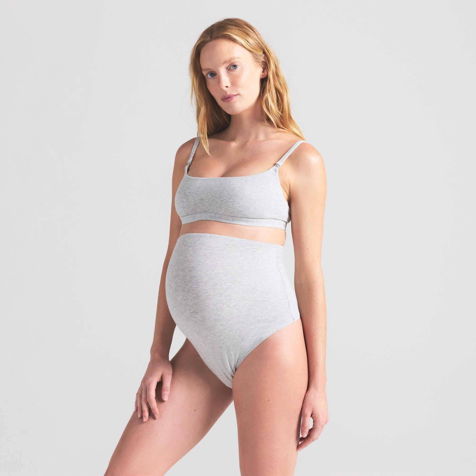 COTTON JERSEY MATERNITY HIGH-WAISTED THONG | LIGHT HEATHER GREY - Image 4
