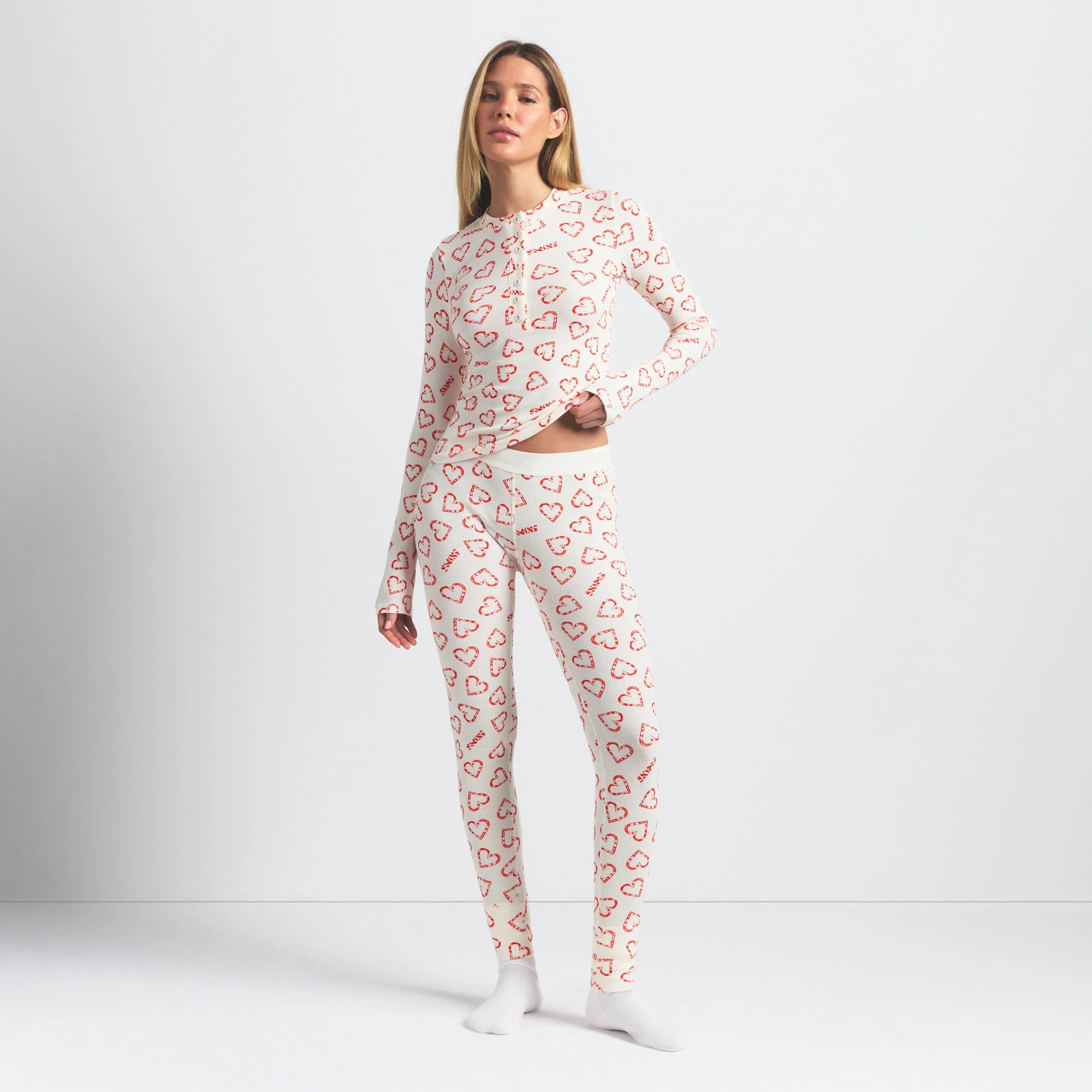 COTTON RIB HENLEY AND LEGGING SET | MARBLE CANDY HEART PRINT - Image 4