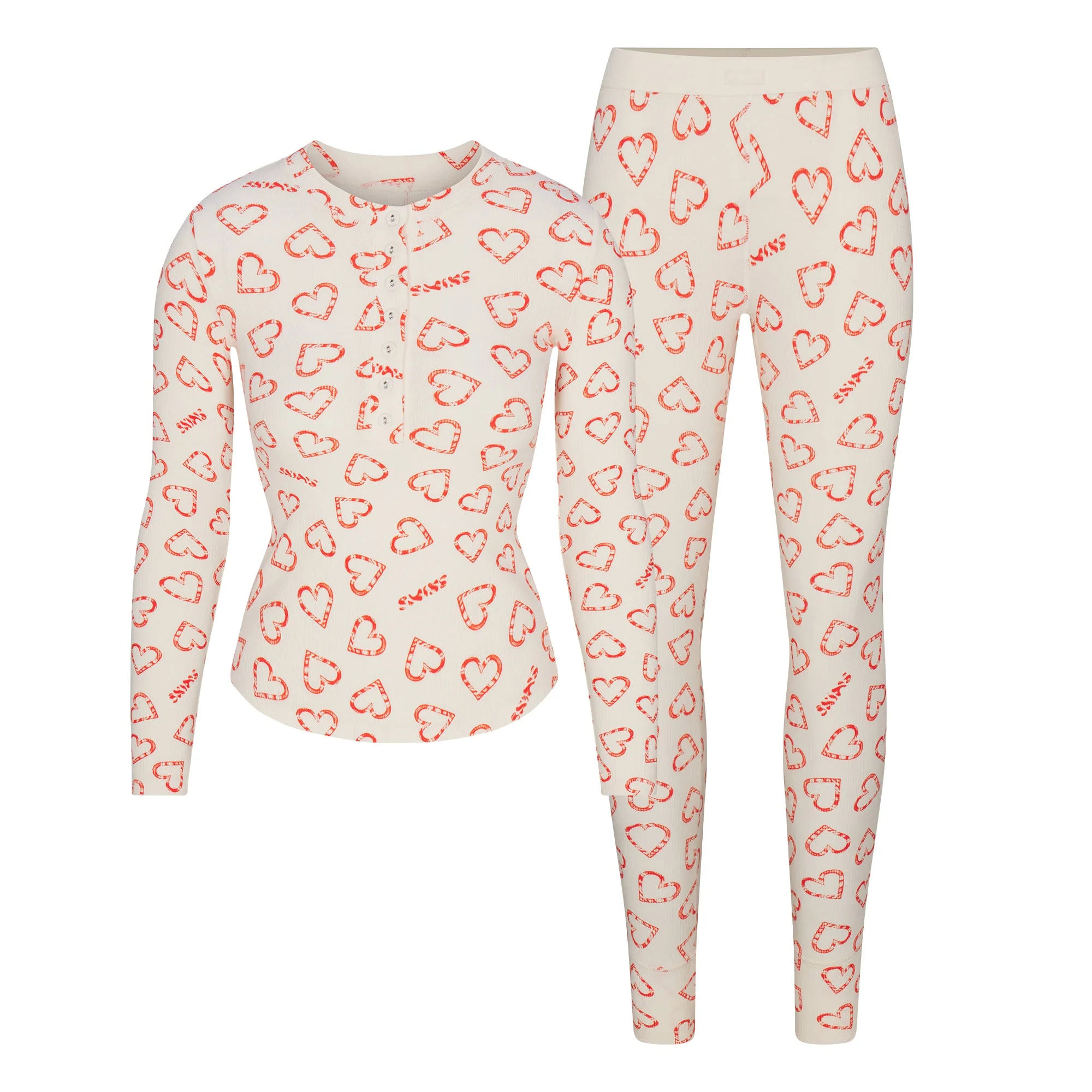 COTTON RIB HENLEY AND LEGGING SET | MARBLE CANDY HEART PRINT - Image 6