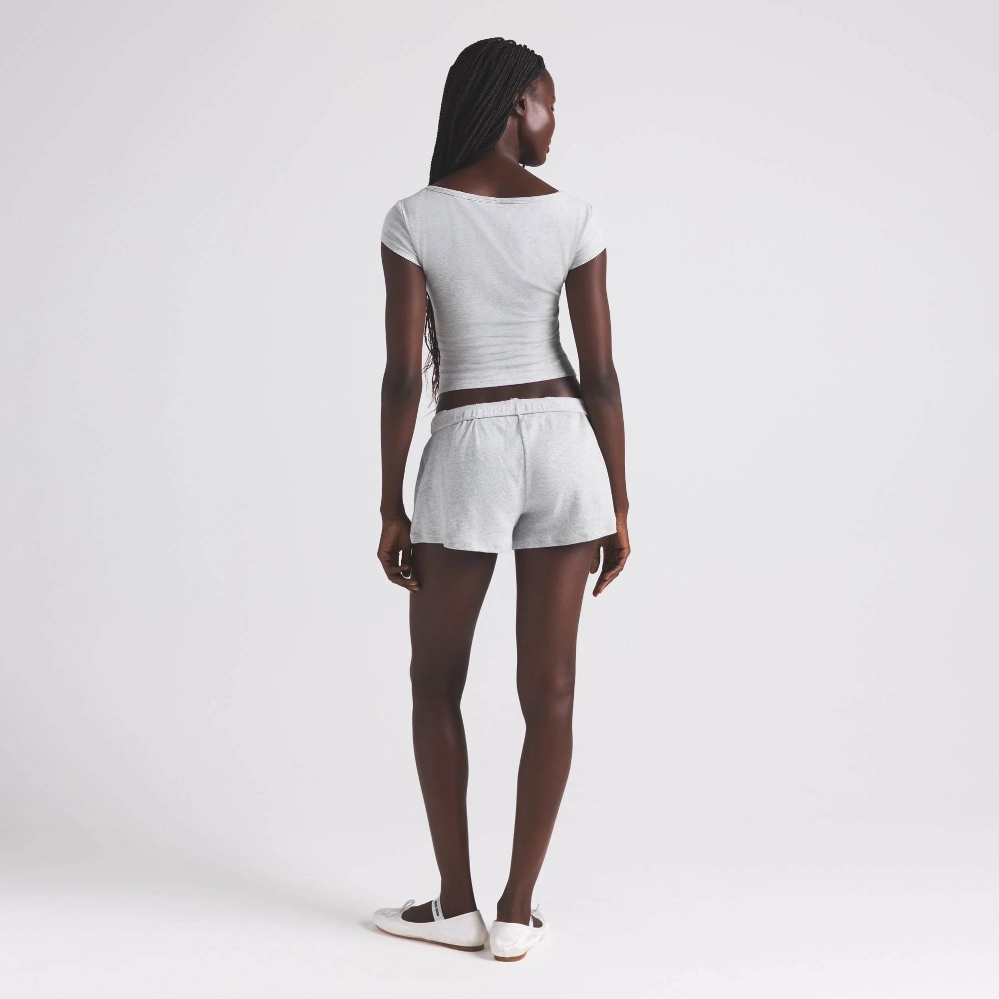COTTON RIB LOOSE SHORT | LIGHT HEATHER GREY