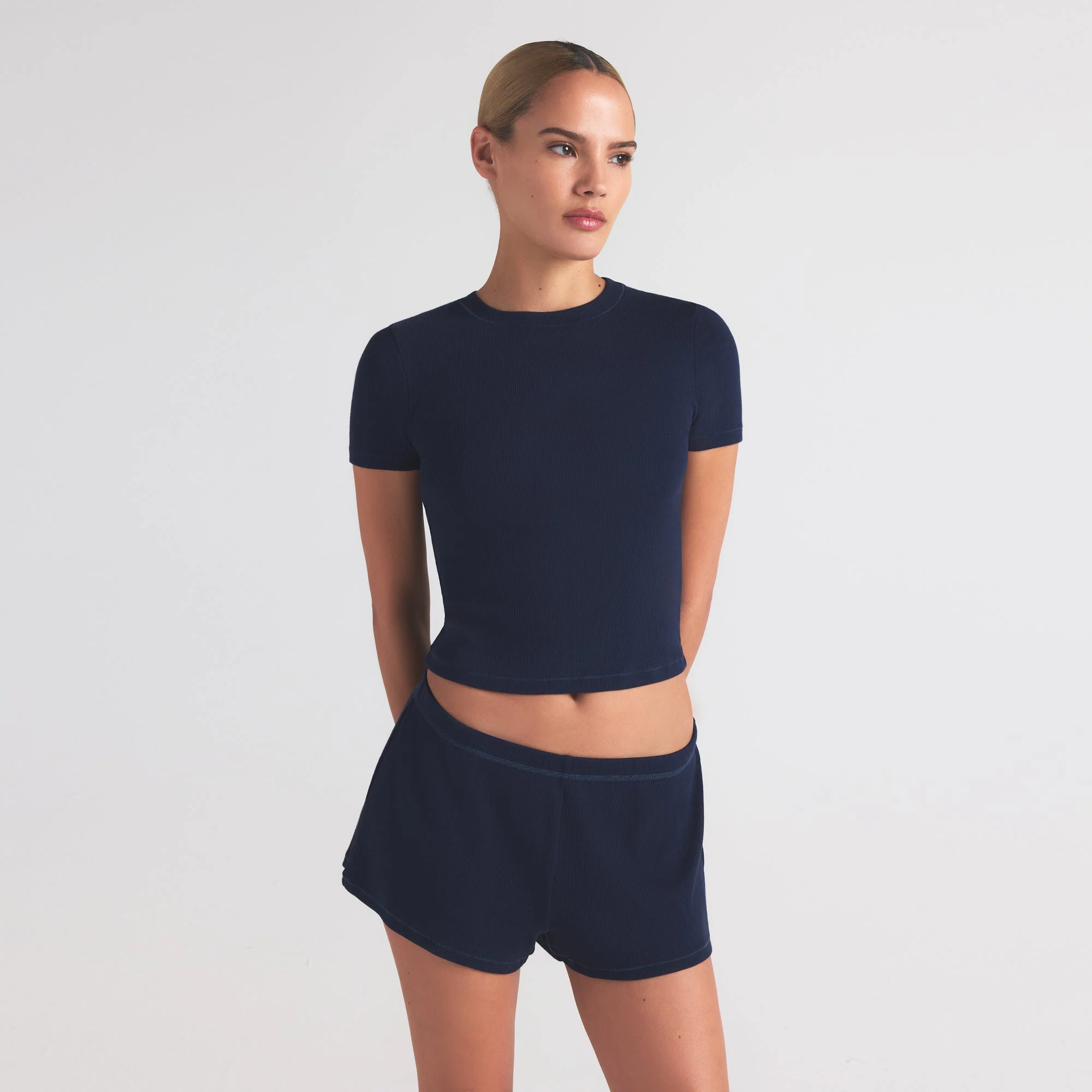 COTTON RIB LOOSE SHORT | NAVY - Image 2