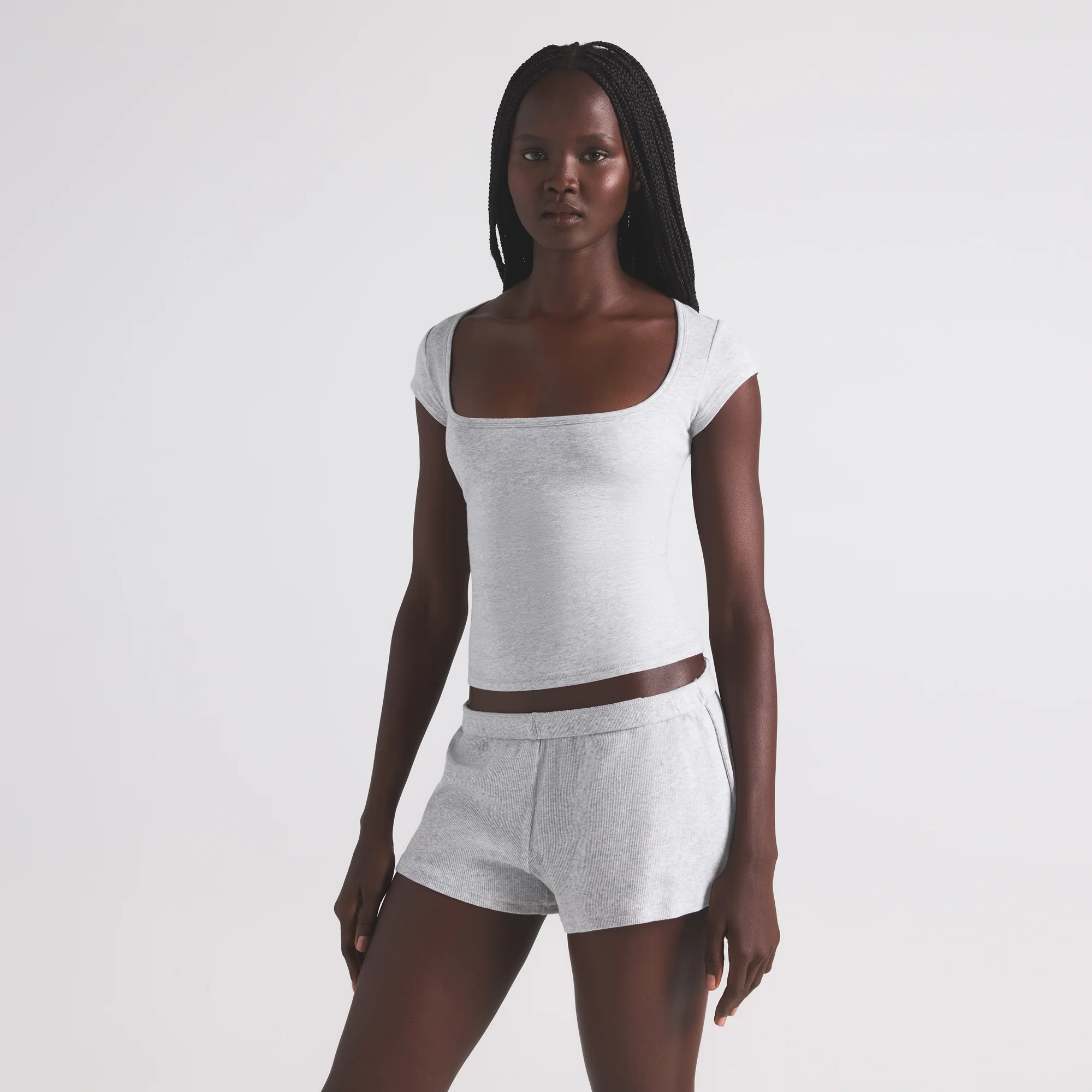COTTON RIB LOOSE SHORT | STONE - Image 2