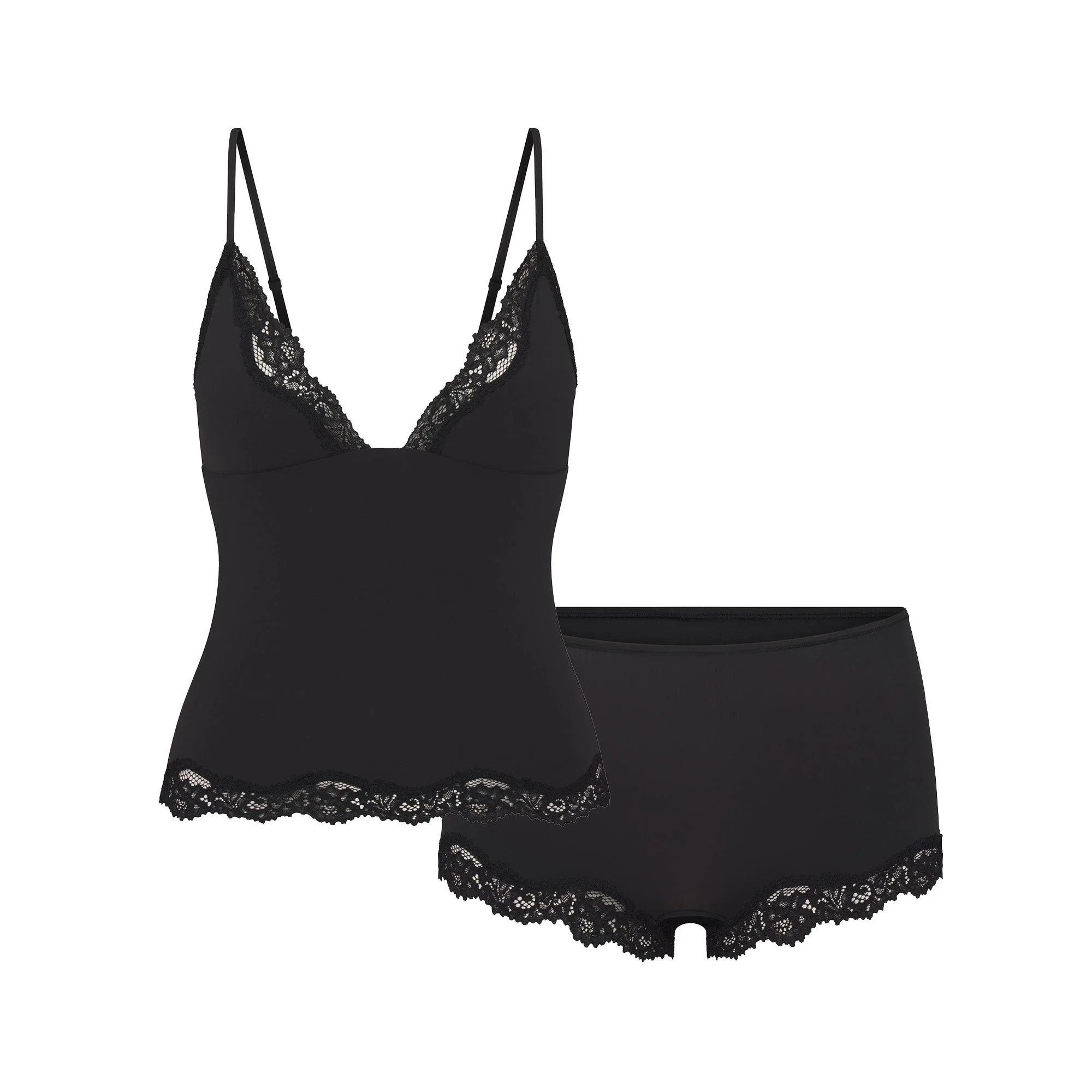 FITS EVERYBODY LACE TRIANGLE CAMI AND BOY SHORT SET | ONYX - Image 6