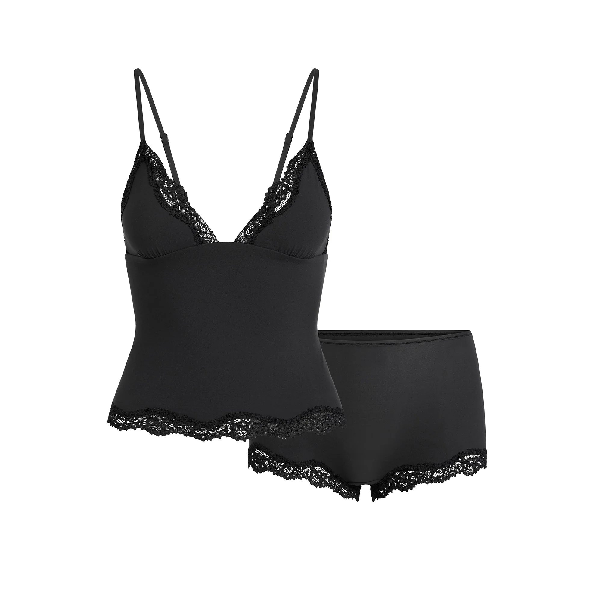FITS EVERYBODY LACE TRIANGLE CAMI AND BOY SHORT SET | ONYX - Image 6