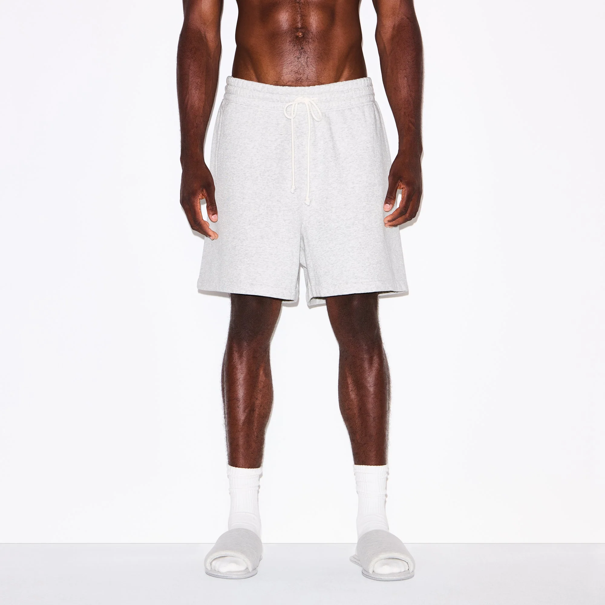 FLEECE LOUNGE MENS RELAXED SHORT | LIGHT HEATHER GREY - Image 3
