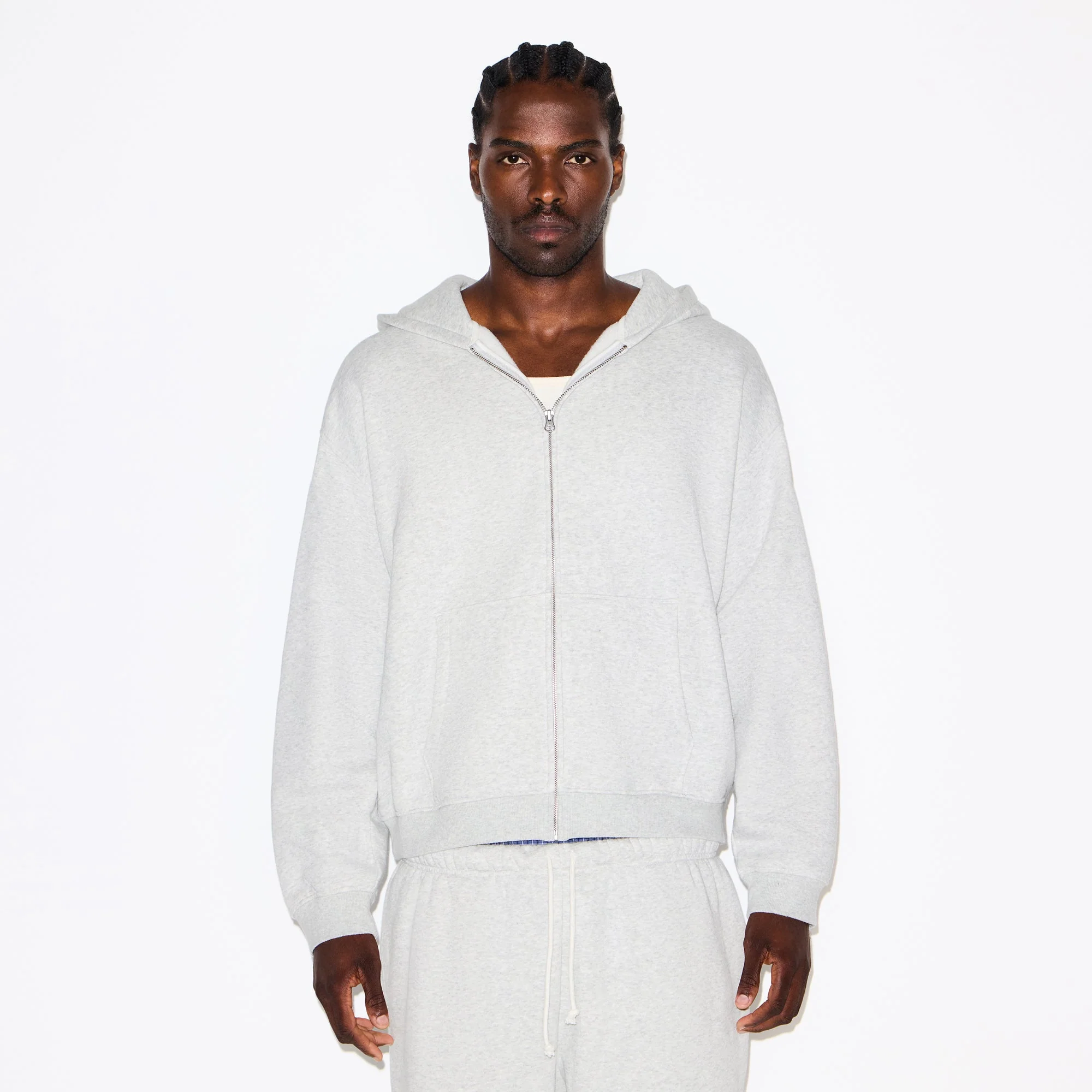 FLEECE LOUNGE MENS RELAXED ZIP UP HOODIE | LIGHT HEATHER GREY - Image 3