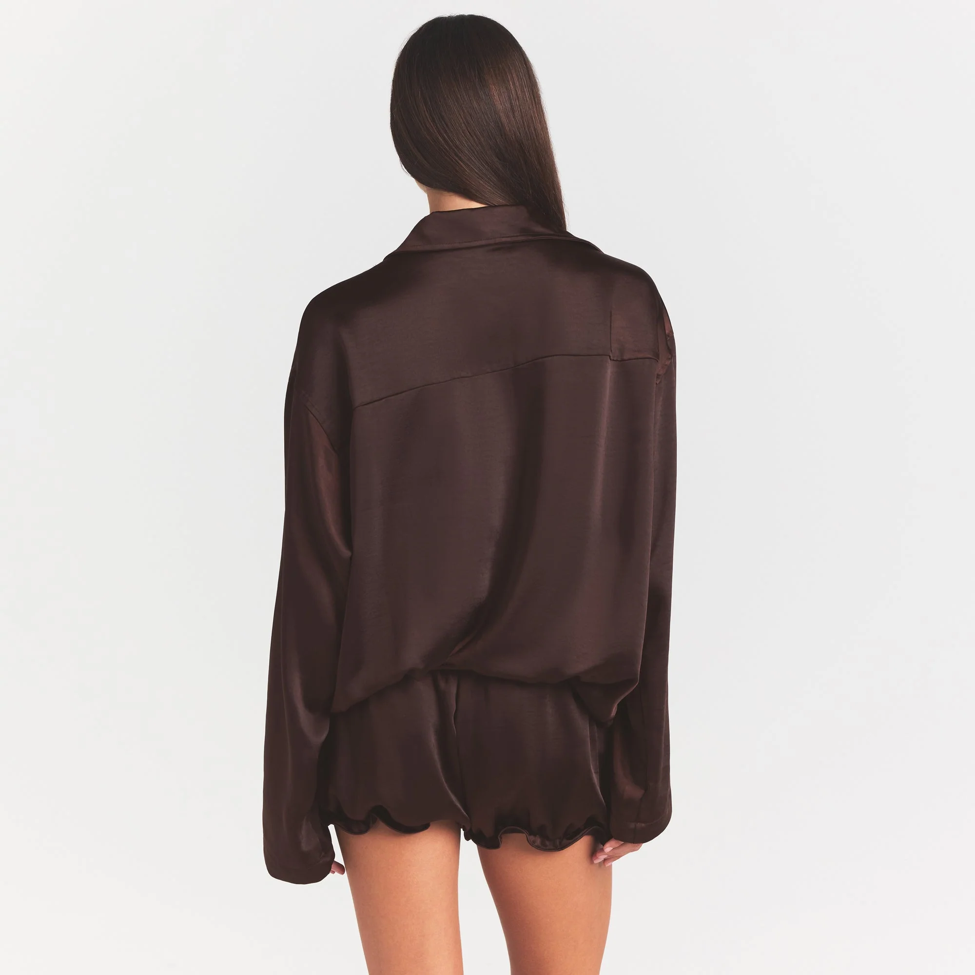 LIGHTWEIGHT SATIN OVERSIZED SHIRT | ESPRESSO - Image 3
