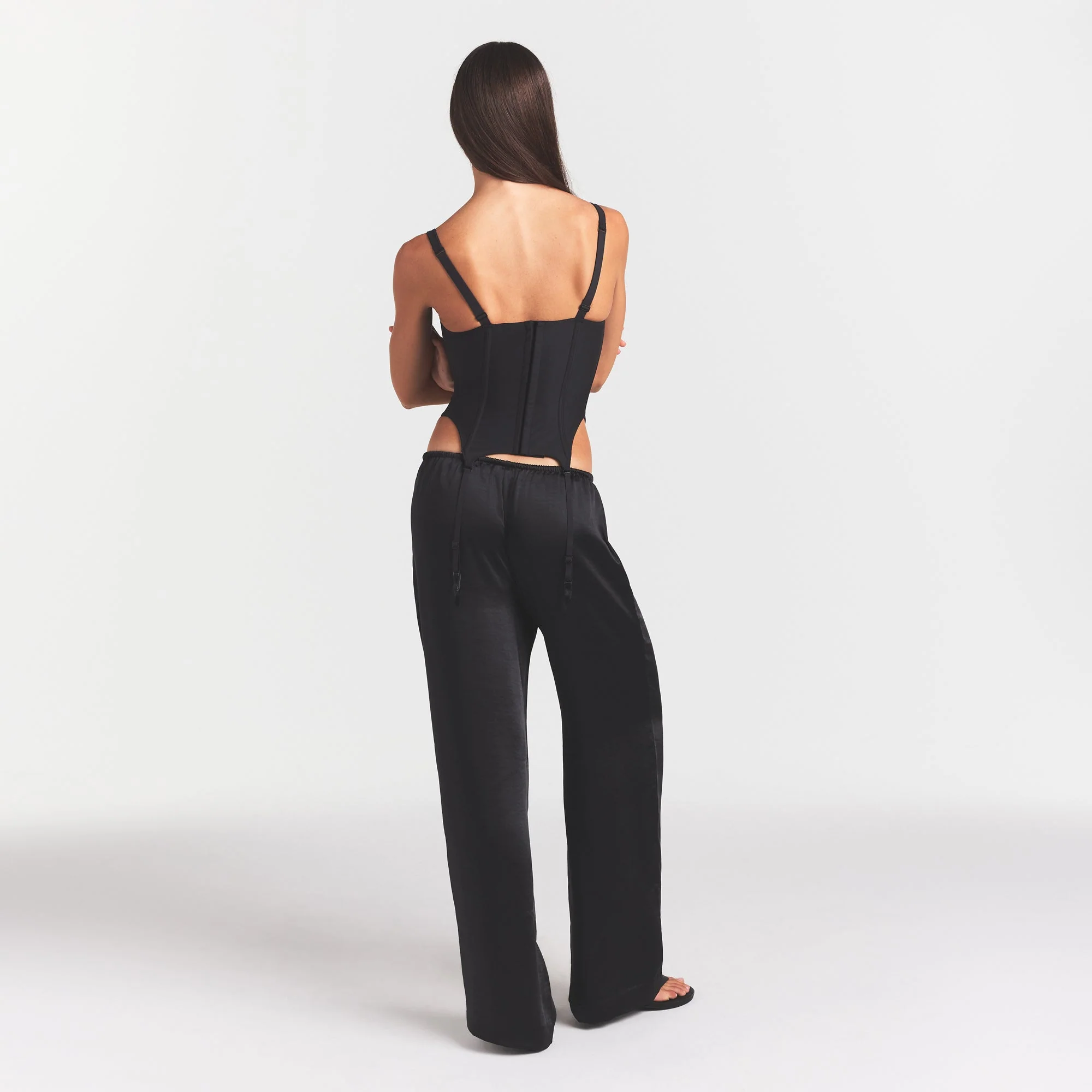 LIGHTWEIGHT SATIN STRAIGHT LEG PANT | OBSIDIAN - Image 3