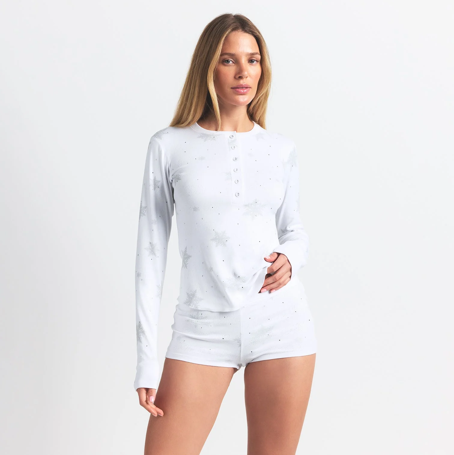 LOGO PLUSH POINTELLE RHINESTONE HENLEY SET | SNOW RHINESTONE PRINT - Image 2