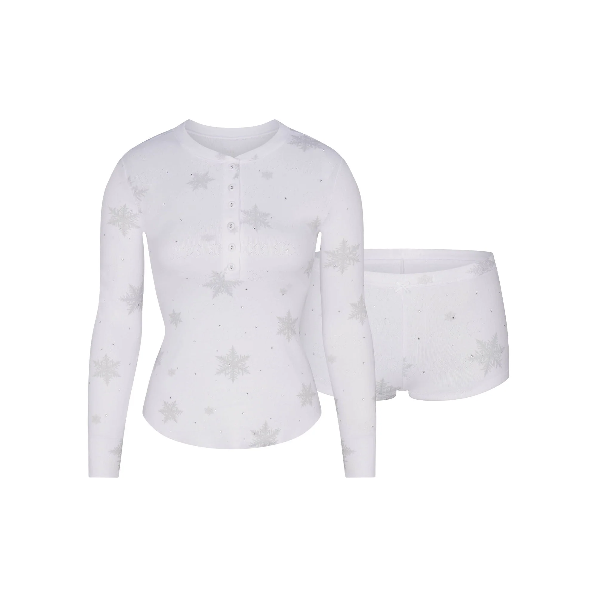 LOGO PLUSH POINTELLE RHINESTONE HENLEY SET | SNOW RHINESTONE PRINT - Image 6