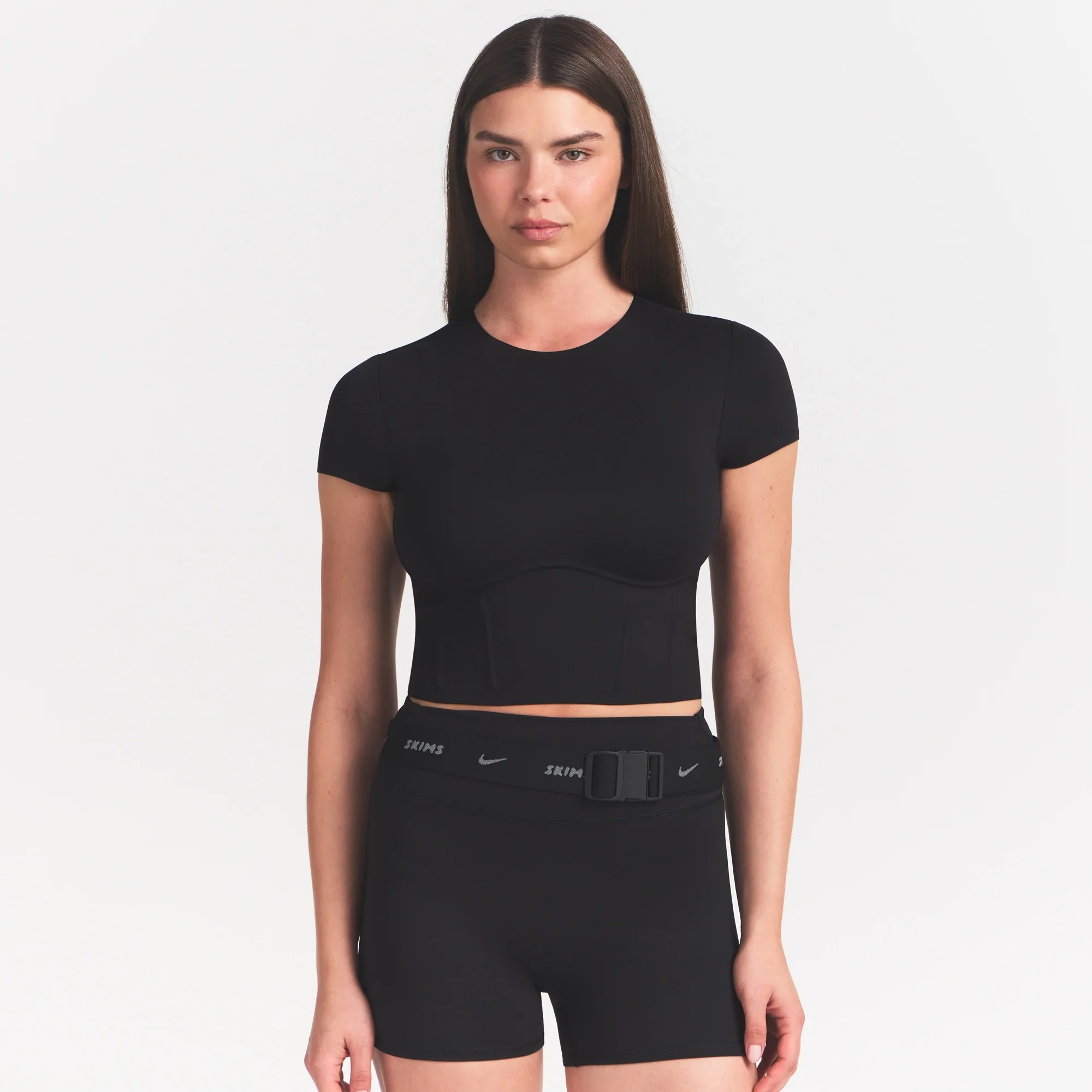 NikeSKIMS MATTE CROPPED CORSET TEE | OBSIDIAN - Image 2