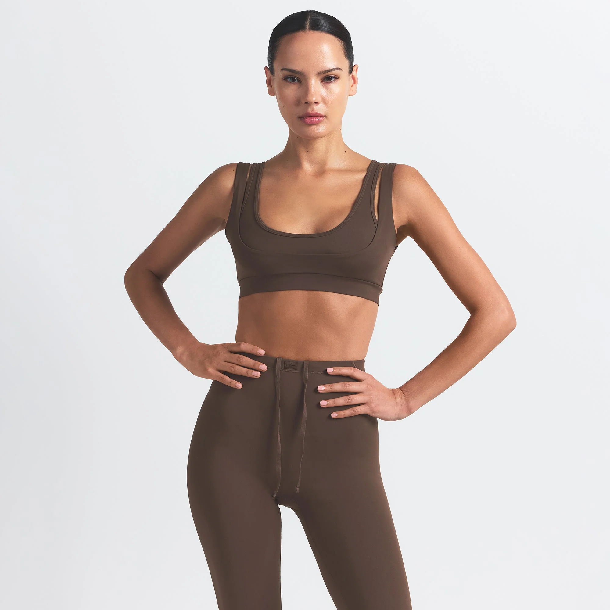 NikeSKIMS MATTE DOUBLE STRAP SCOOP BRA | DARK SEPIA - Image 3