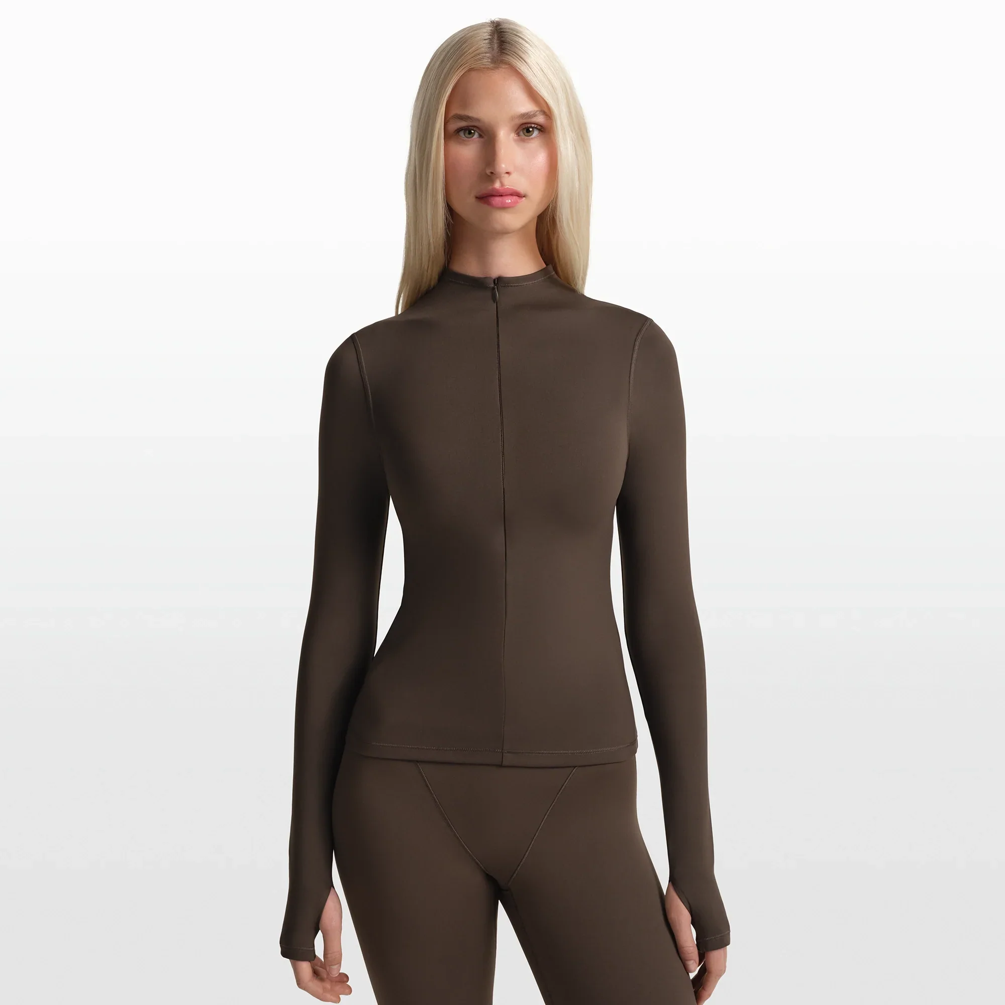 NikeSKIMS MATTE ZIP FRONT TOP | DARK SEPIA - Image 2