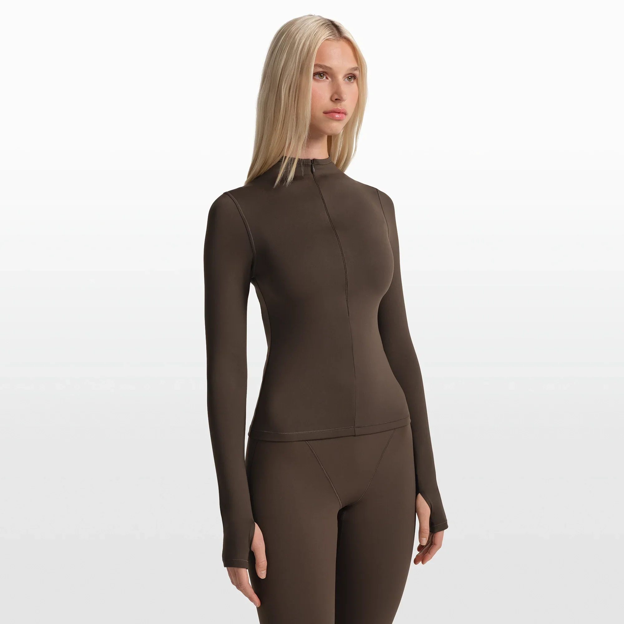 NikeSKIMS MATTE ZIP FRONT TOP | DARK SEPIA - Image 3