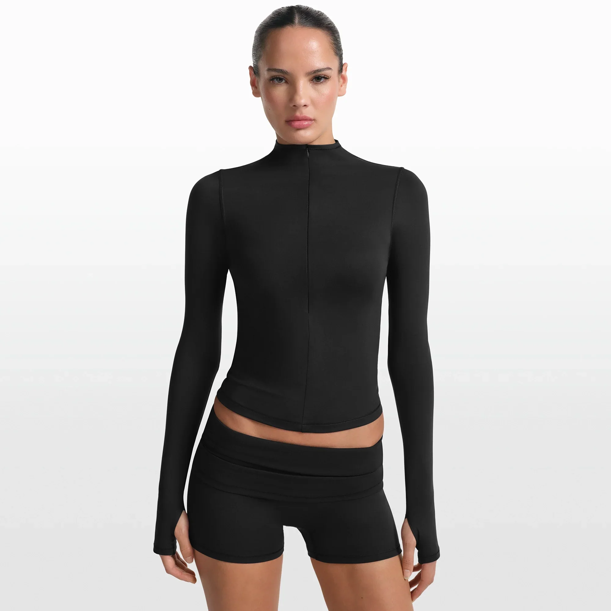 NikeSKIMS MATTE ZIP FRONT TOP | OBSIDIAN - Image 2