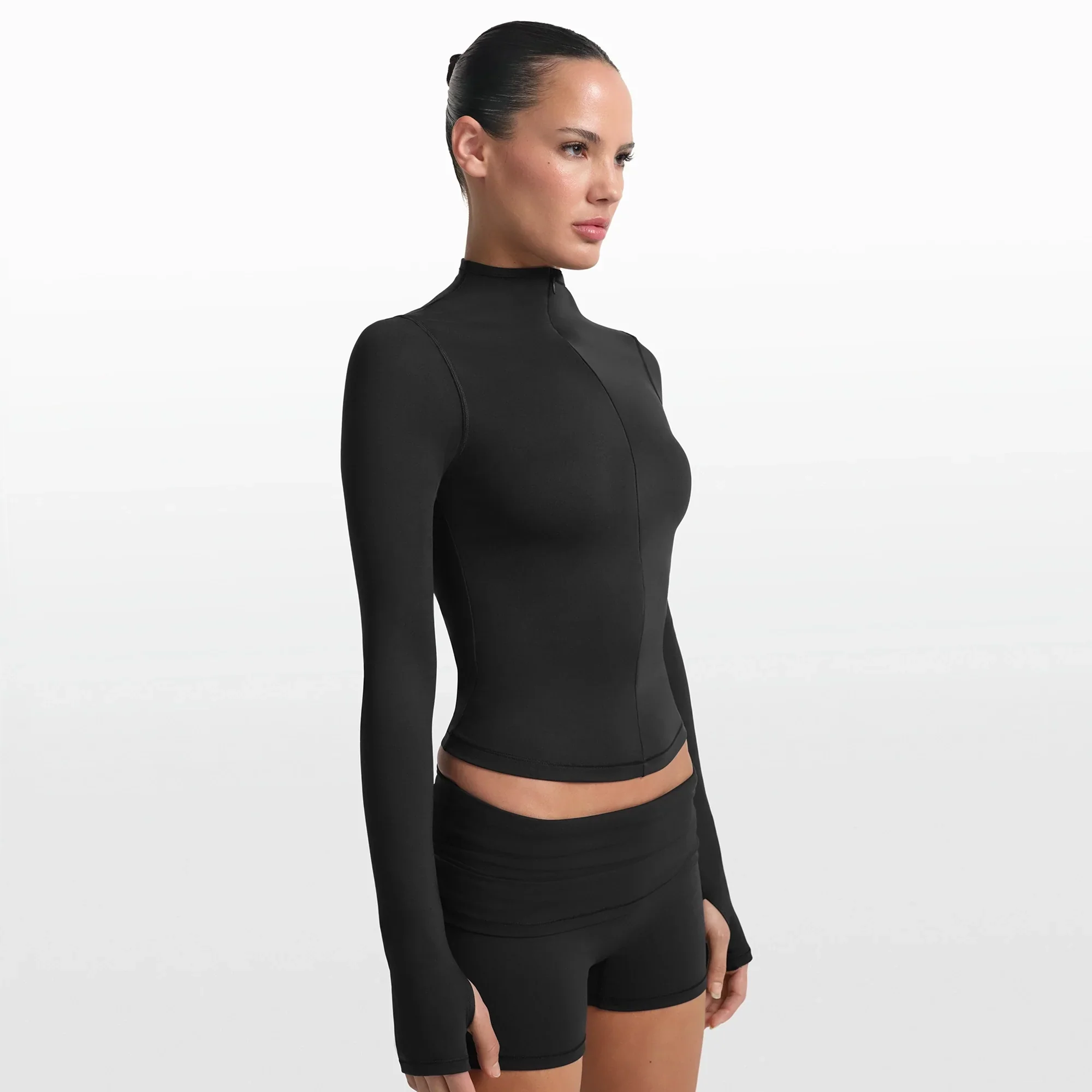 NikeSKIMS MATTE ZIP FRONT TOP | OBSIDIAN - Image 3