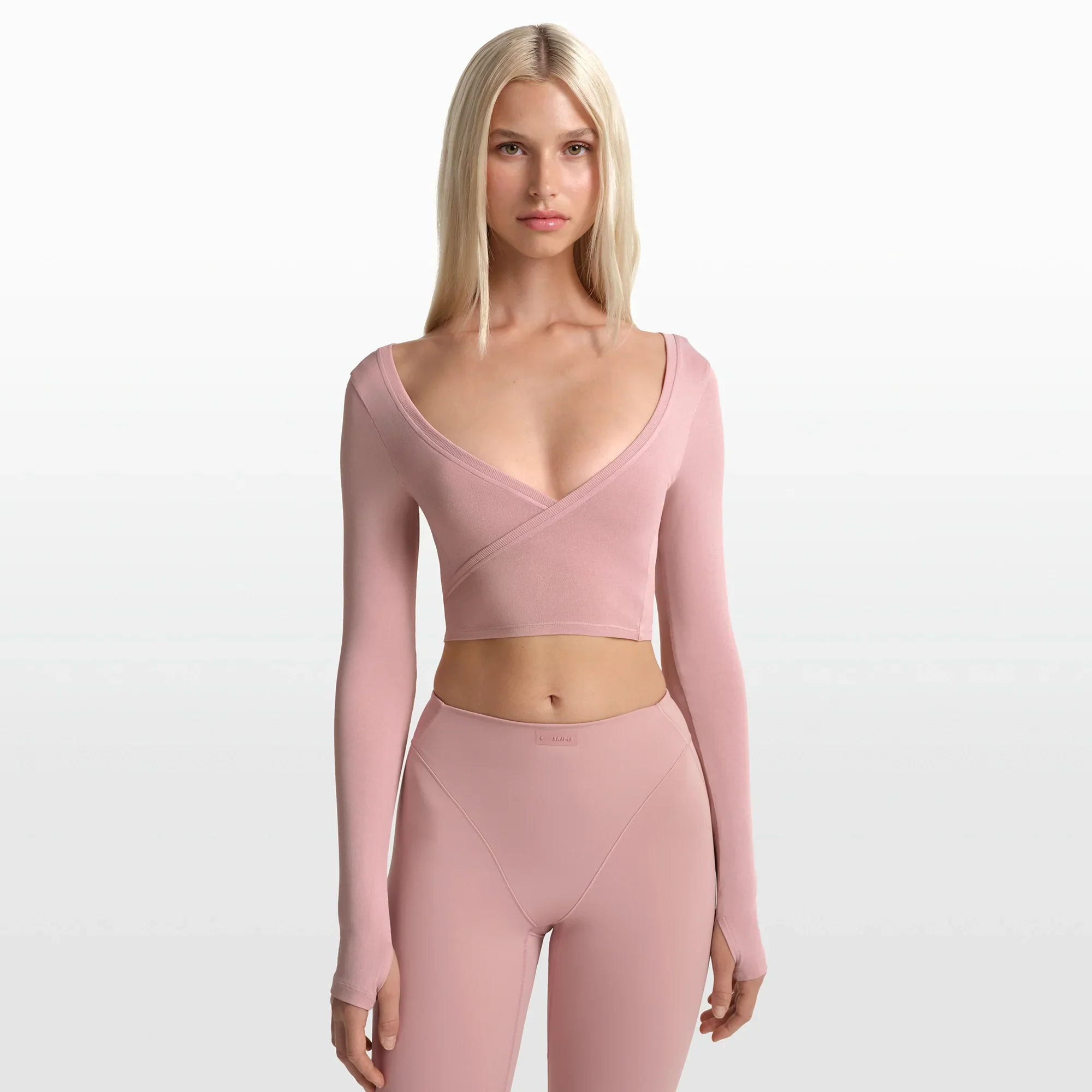 NikeSKIMS STRETCH KNIT WRAP LONG SLEEVE CROPPED TOP | HIMALAYAN - Image 3