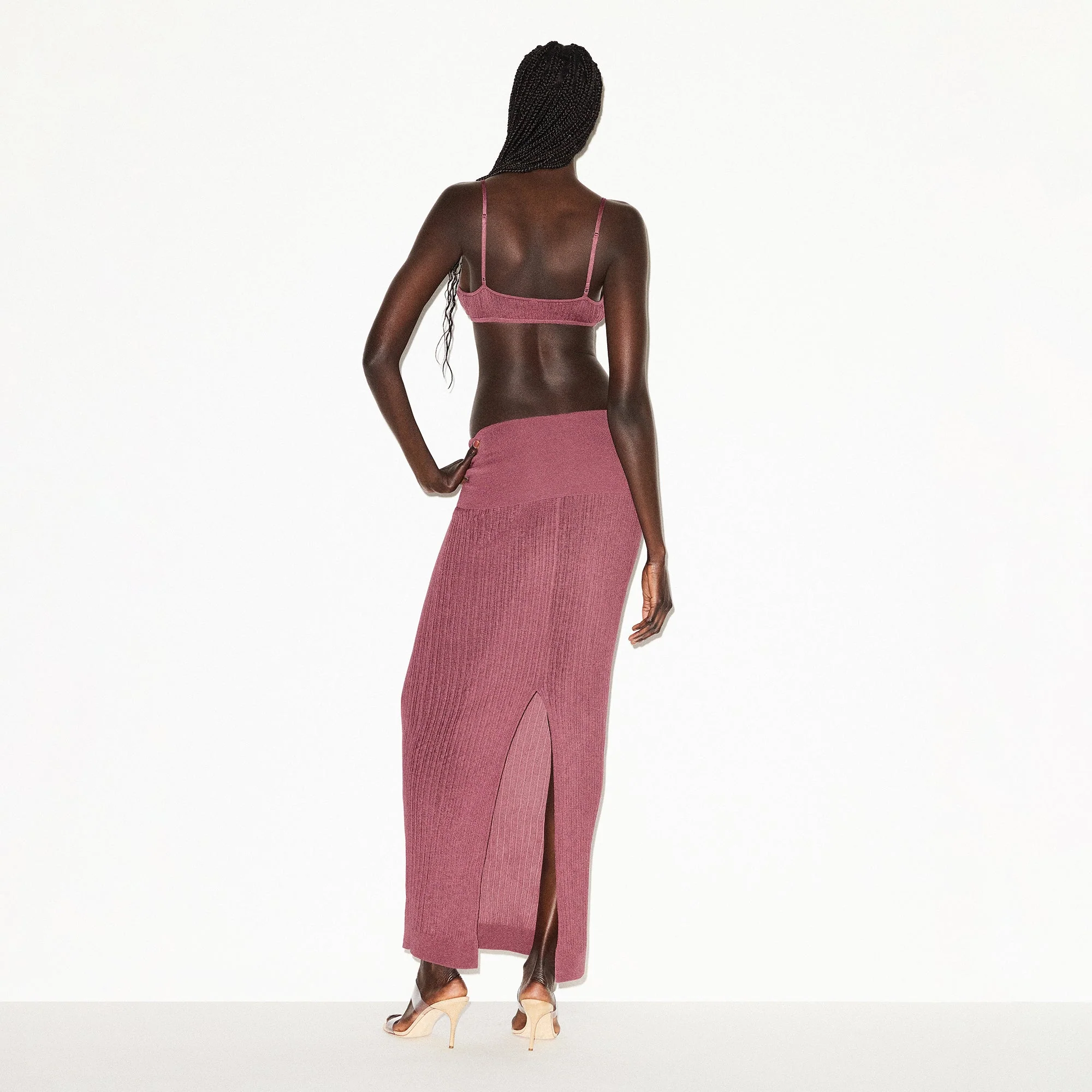 SHEER KNIT FOLDOVER LONG SKIRT | BEET - Image 4