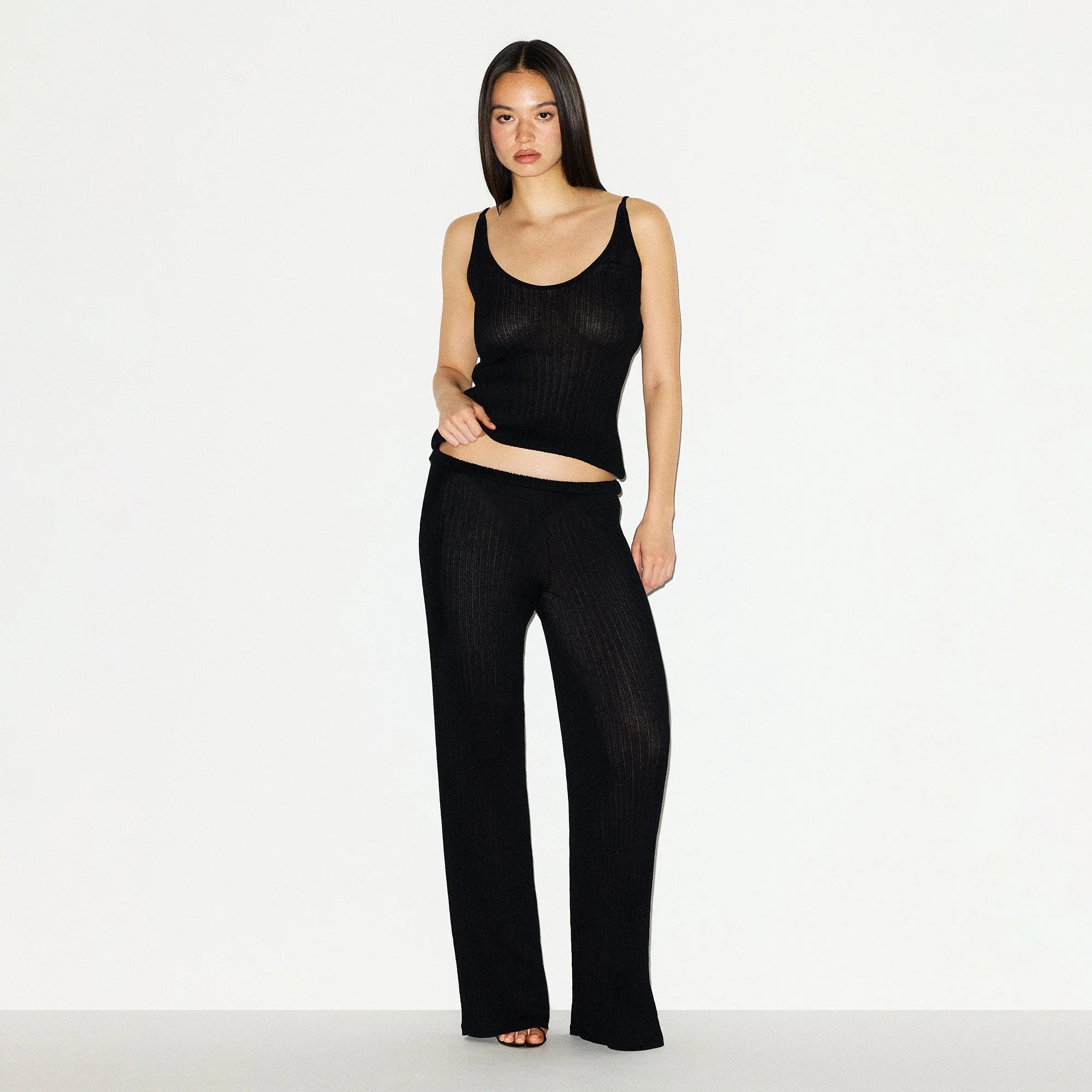 SHEER KNIT PLUNGE TANK | ONYX