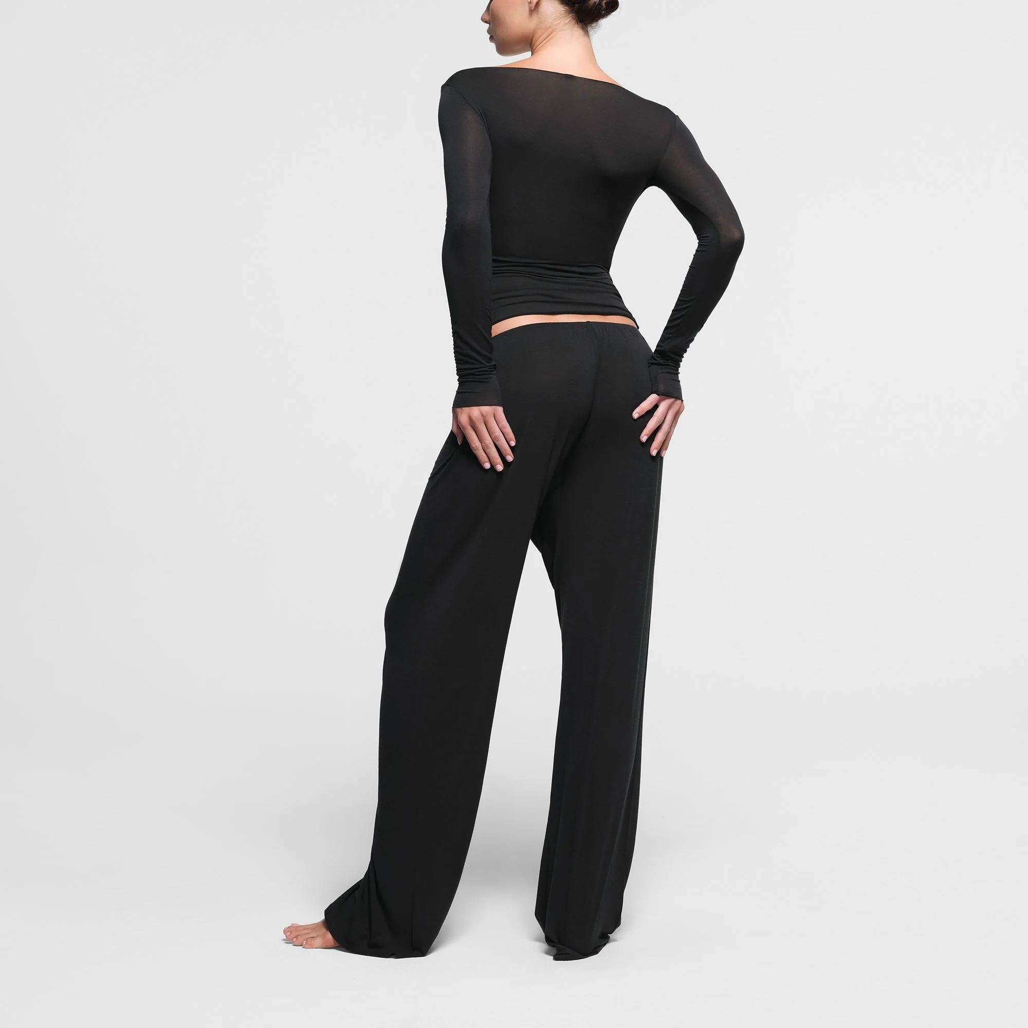 SHEER MODAL LONG SLEEVE BOATNECK TOP | ONYX - Image 3