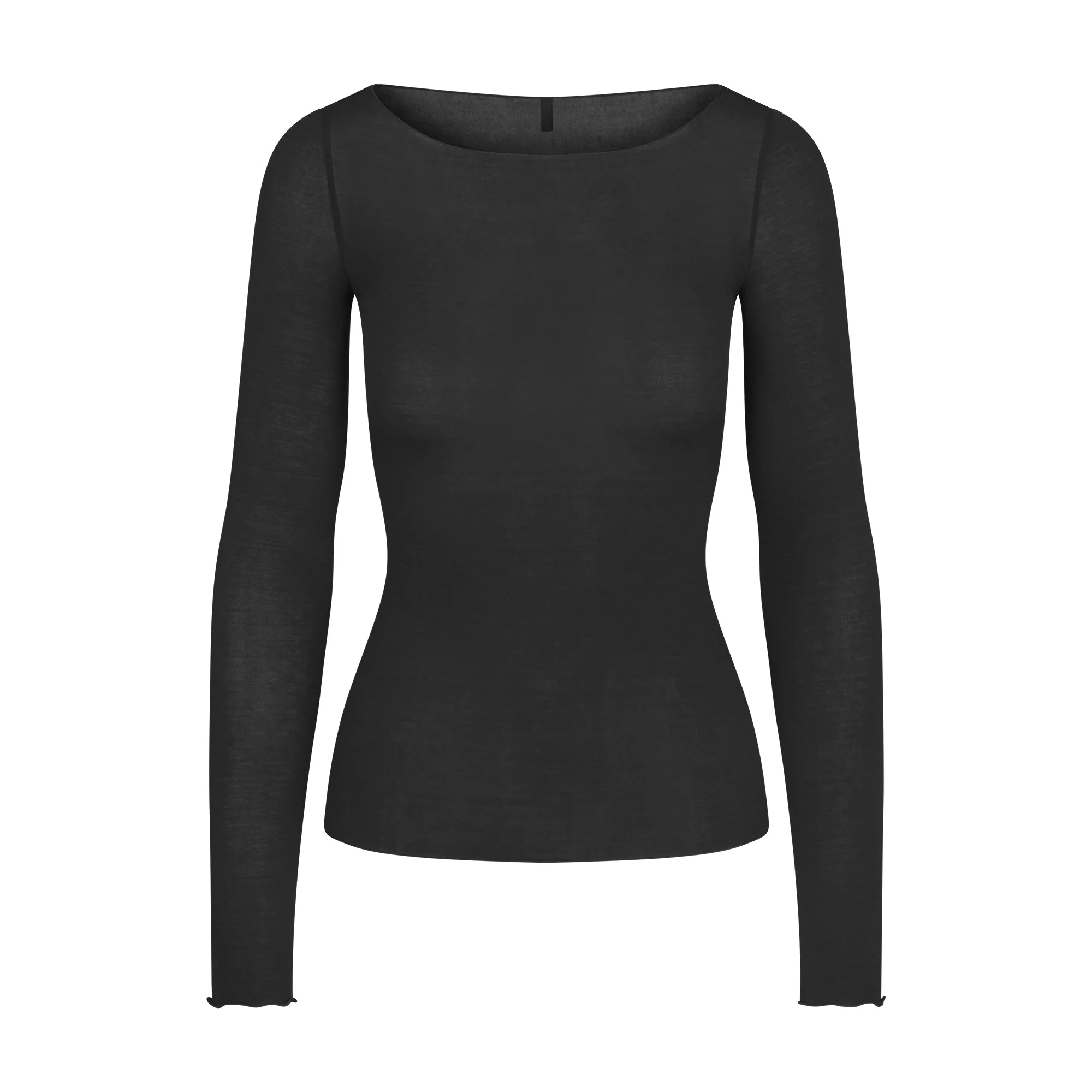 SHEER MODAL LONG SLEEVE BOATNECK TOP | ONYX - Image 5