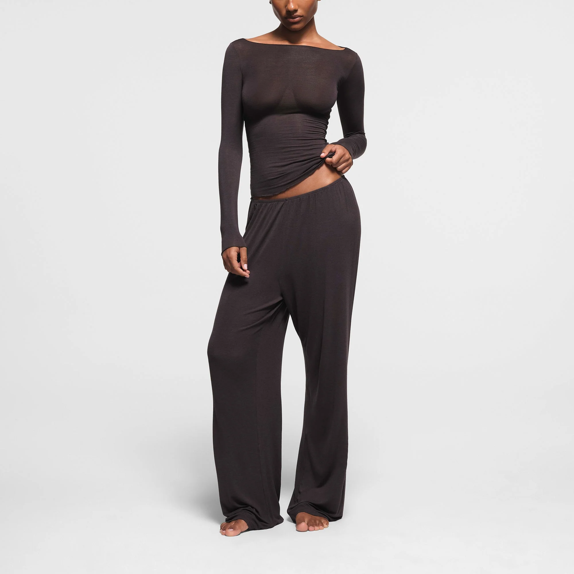 SHEER MODAL LONG SLEEVE BOAT NECK TOP | PHOENIX