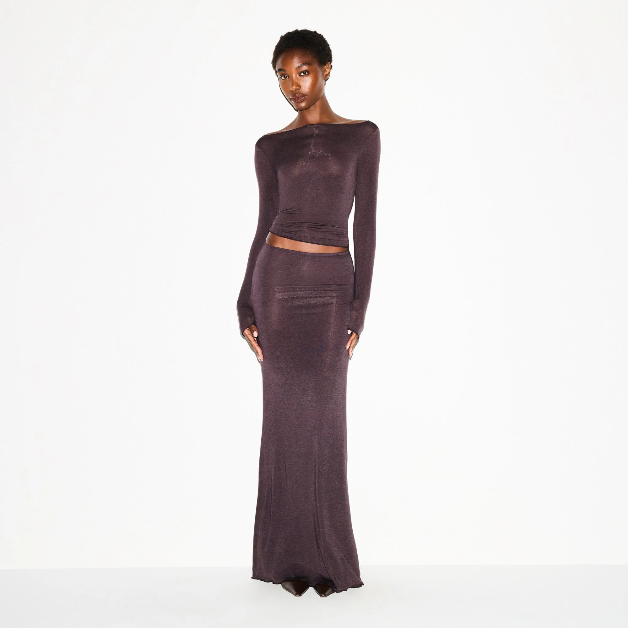 SHEER MODAL LONG SLEEVE BOATNECK TOP | PHOENIX - Image 3