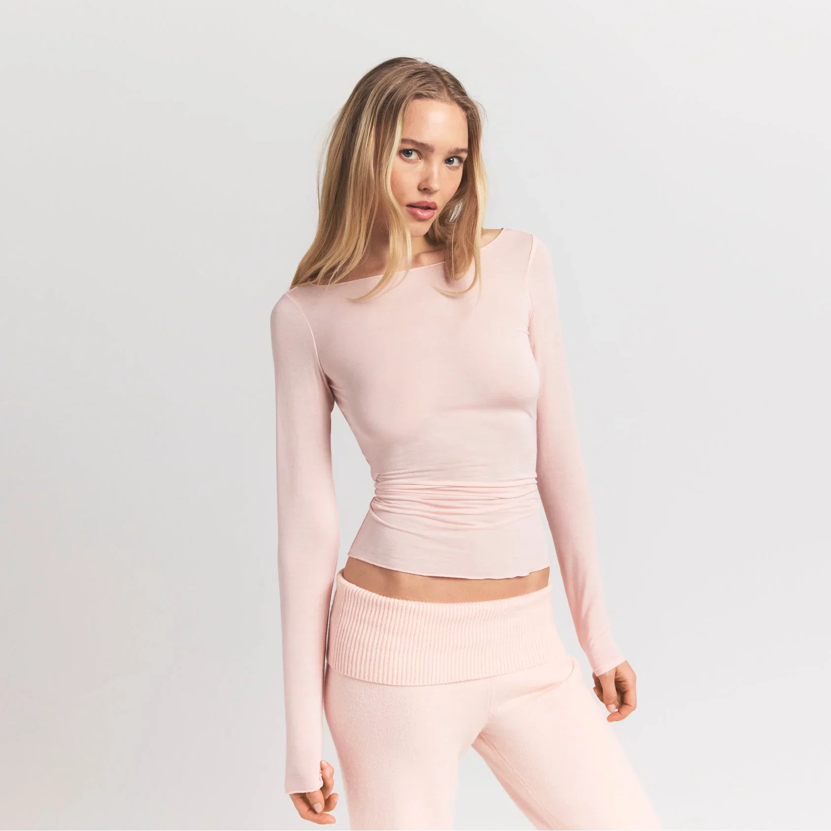 SHEER MODAL LONG SLEEVE BOATNECK TOP | PRIMROSE - Image 2