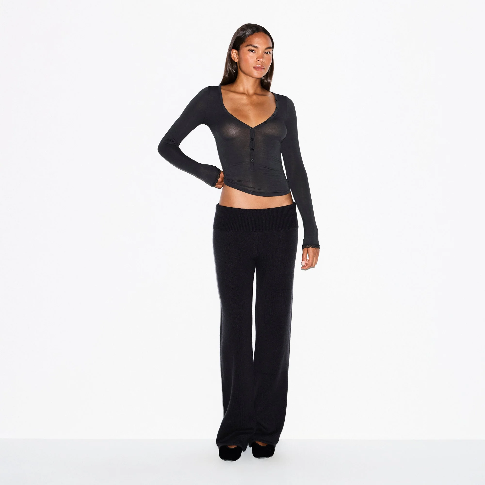 SHEER MODAL LONG SLEEVE HENLEY | ONYX