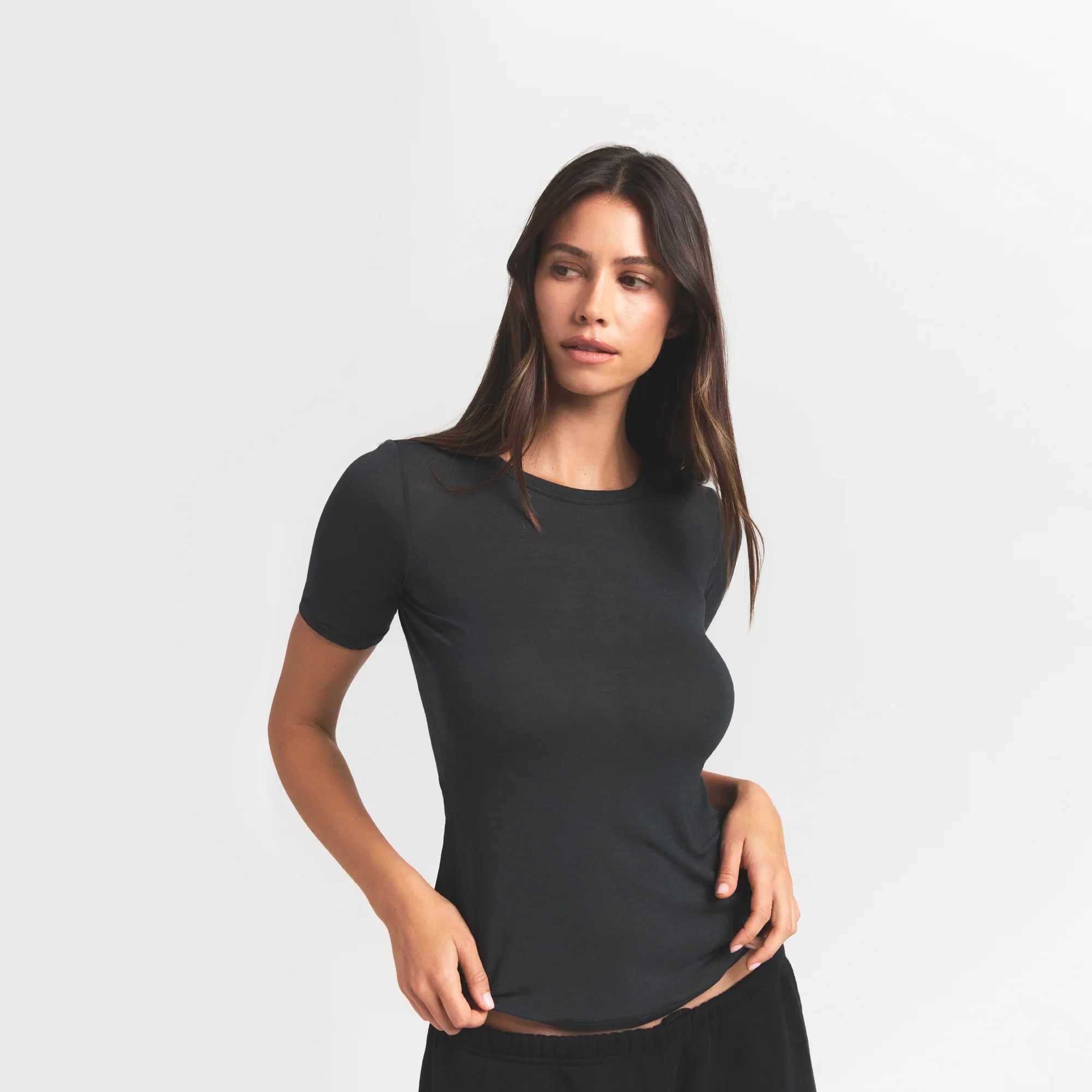 SHEER MODAL LONG T-SHIRT | ONYX - Image 2