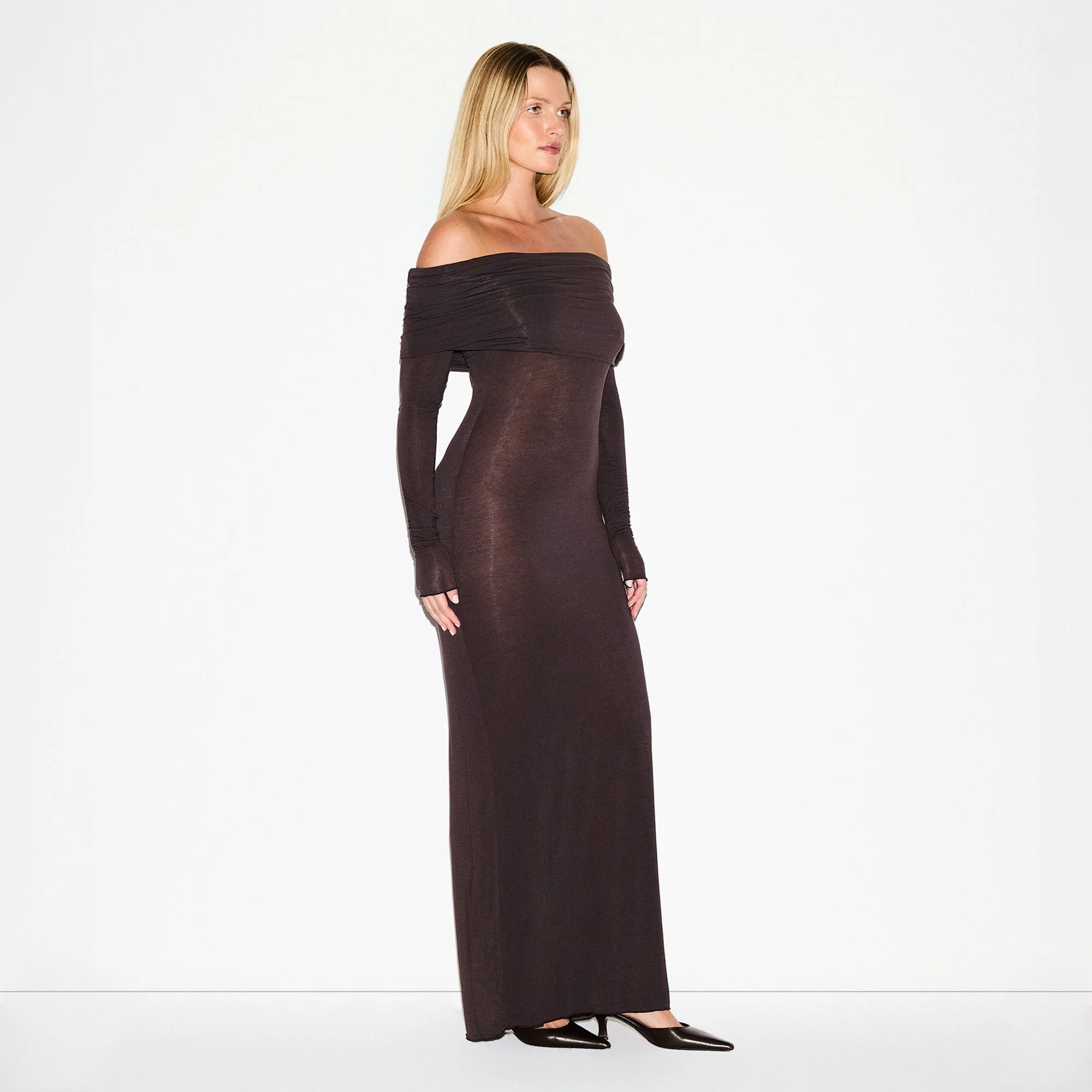 SHEER MODAL OFF THE SHOULDER LONG DRESS | PHOENIX - Image 2