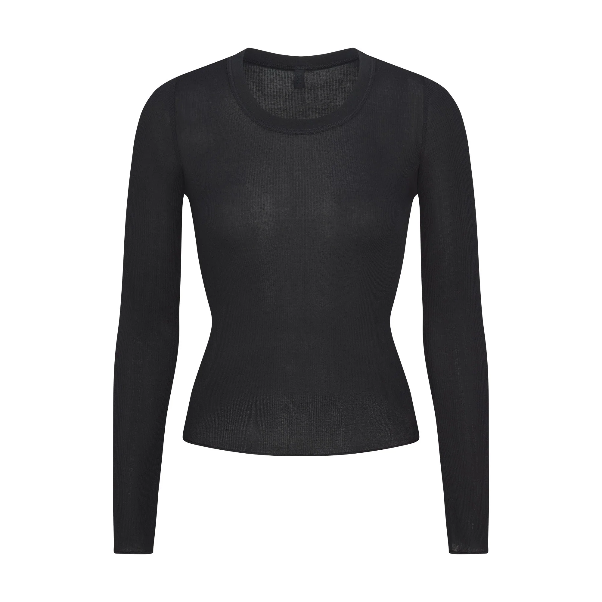 SHEER RIB LONG SLEEVE CREW NECK TOP | SOOT - Image 6