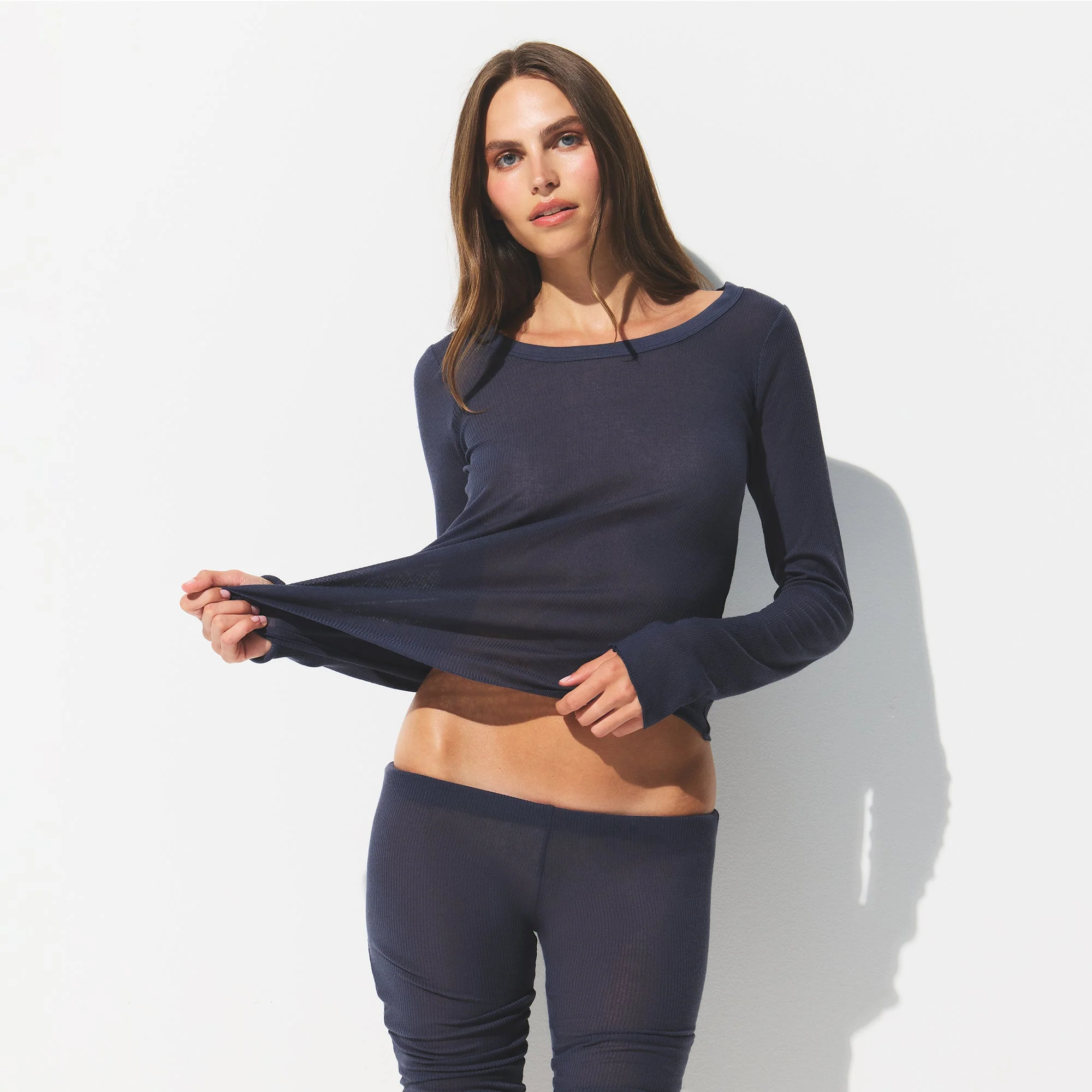 SHEER RIB LONG SLEEVE WIDE CREW | SLEET - Image 3
