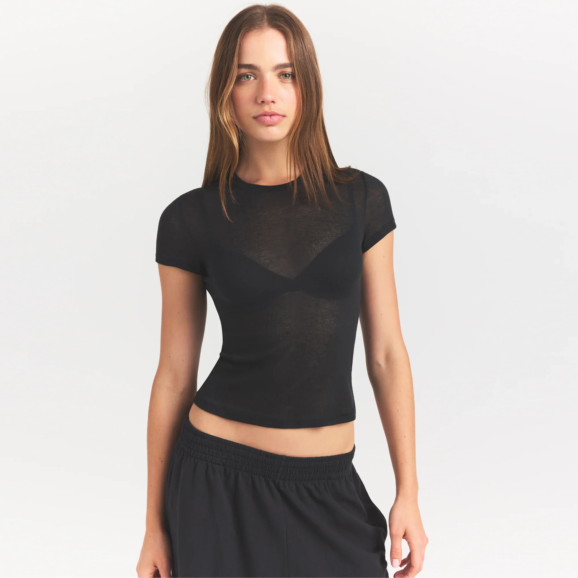 SHEER RIB T-SHIRT | SOOT - Image 2