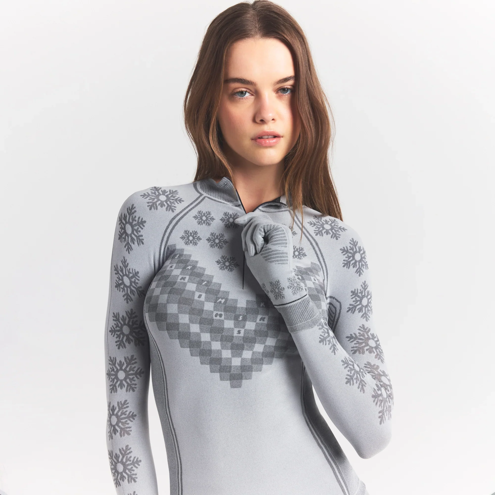 SKIMS FIRST LAYERS HALF ZIP LONG SLEEVE | MIRROR WINTER FAIR ISLE - Image 3